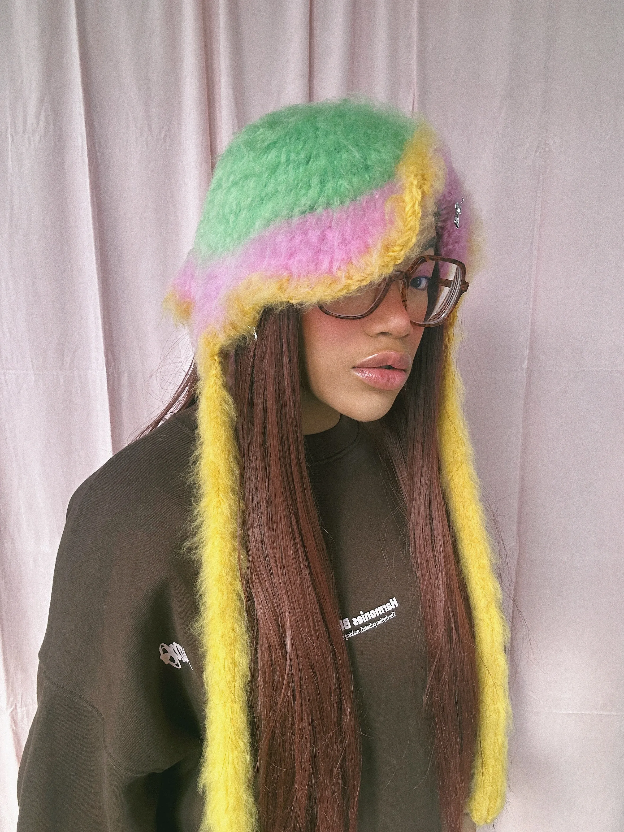 (1 Of 1) Green, Pink and Yellow Floppy Bonnet - READY TO SHIP