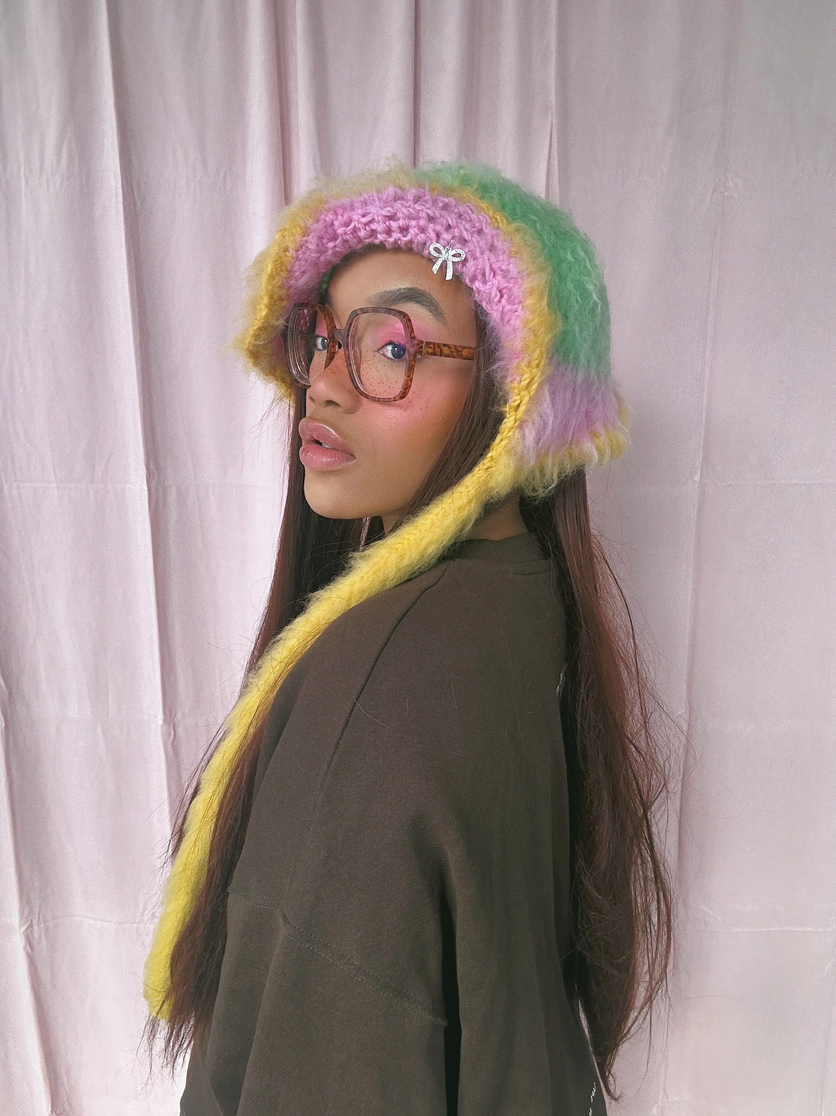 (1 Of 1) Green, Pink and Yellow Floppy Bonnet - READY TO SHIP