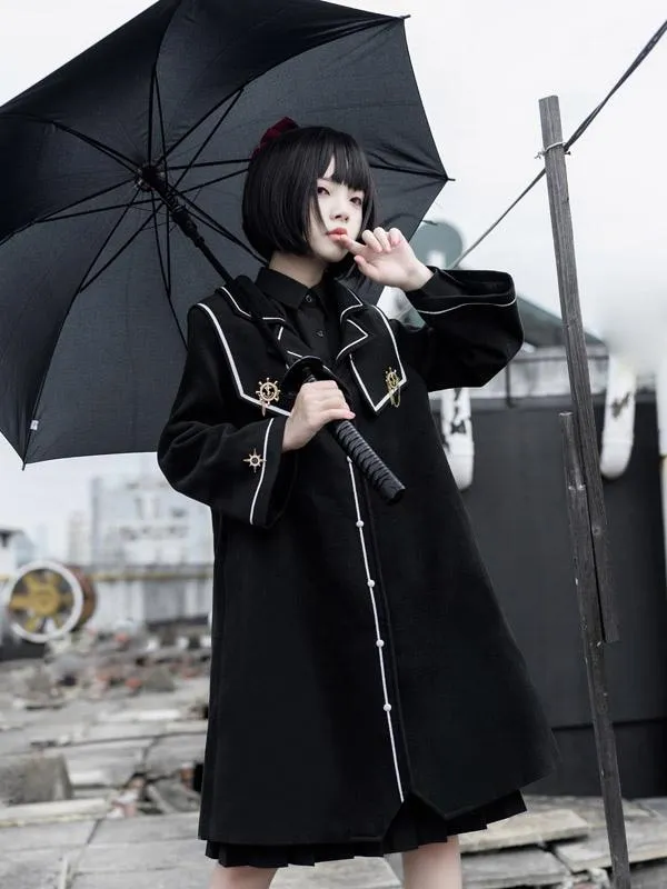 Academic Lolita Coats Black Coat Overcoat Polyester Spring Lolita Outwears