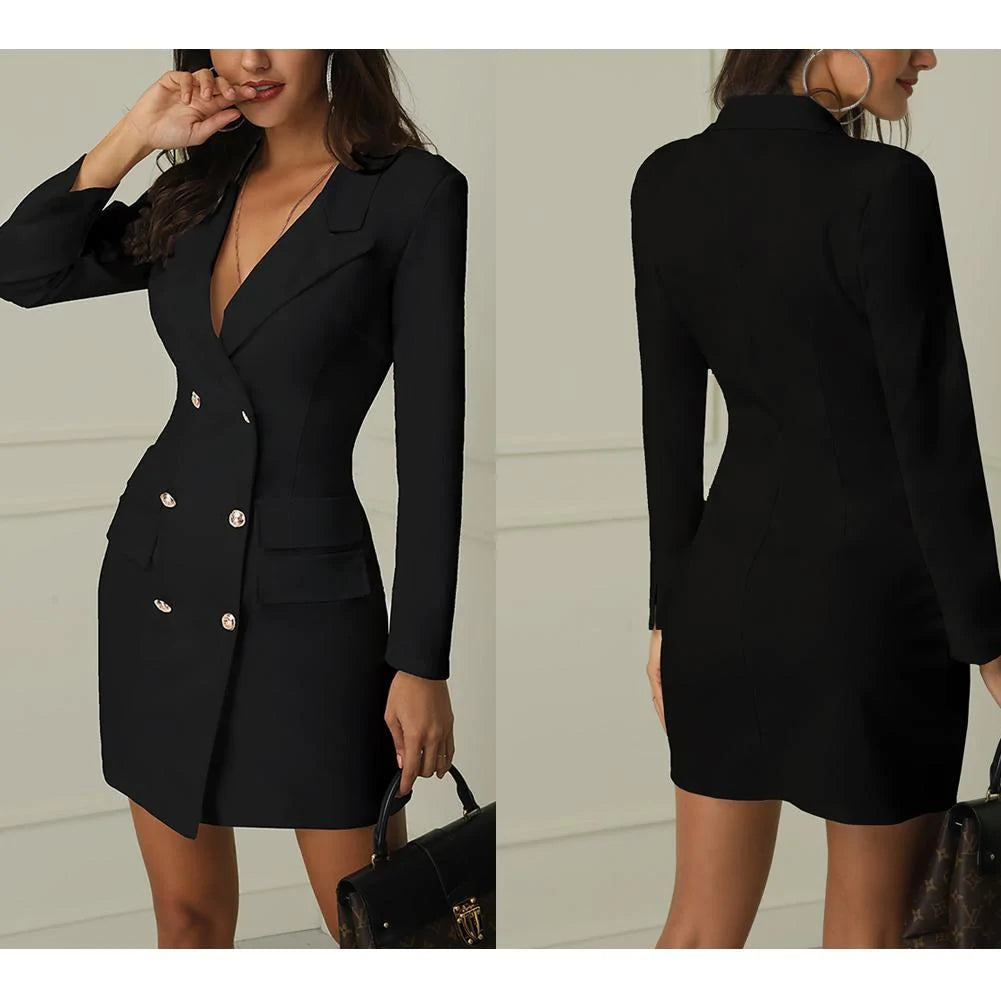 Autumn Winter Women's Casual Double Breasted Long Jackets with Pocket