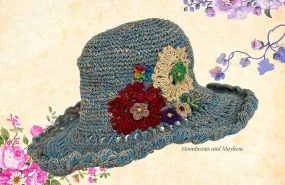 BEAUTIFUL SEA SPRAY BLUE BLOSSOM CROCHET HAT