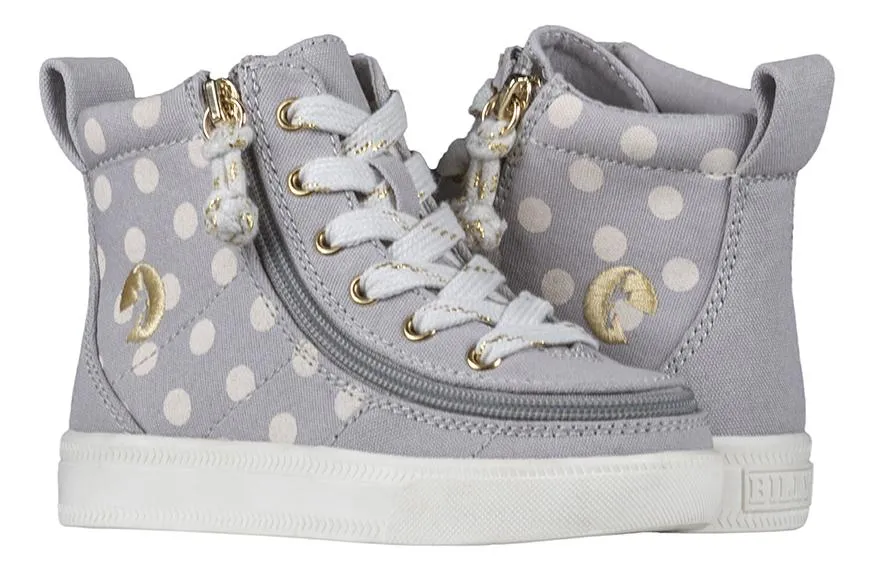 Billy Footwear Toddler Girls Classic Hightop- Grey Polka Dot