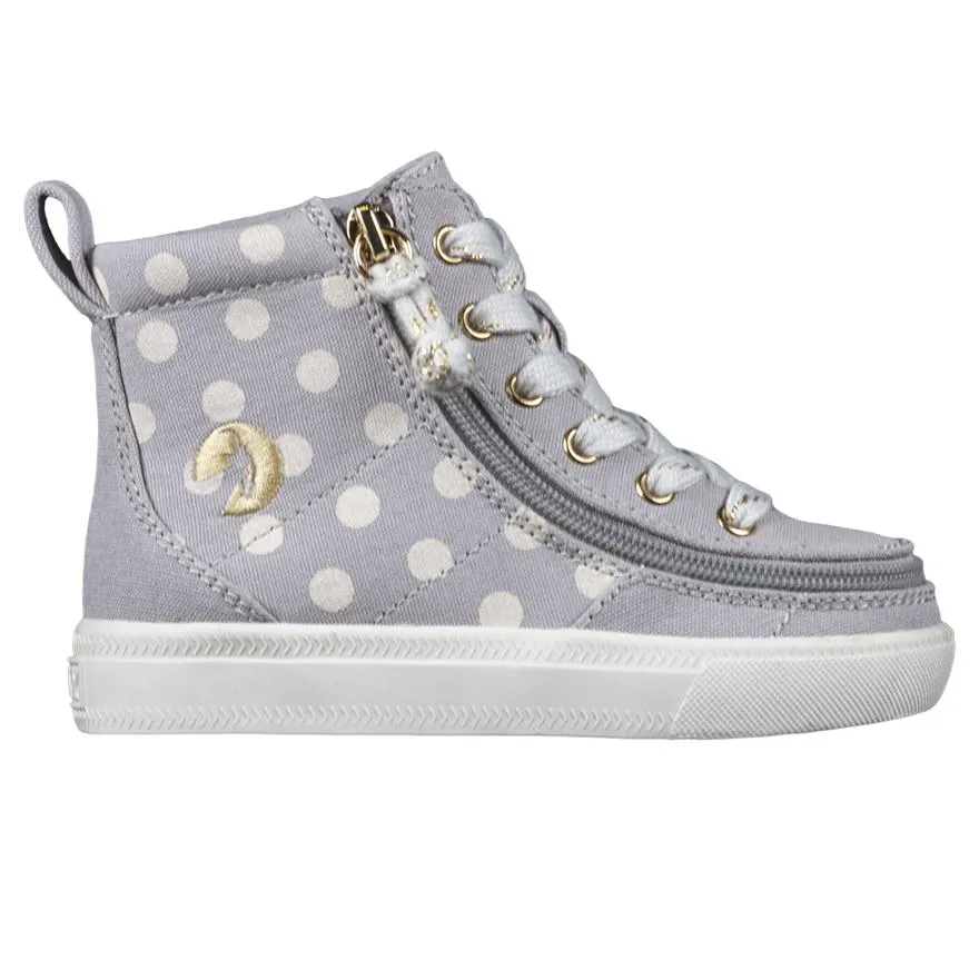 Billy Footwear Toddler Girls Classic Hightop- Grey Polka Dot