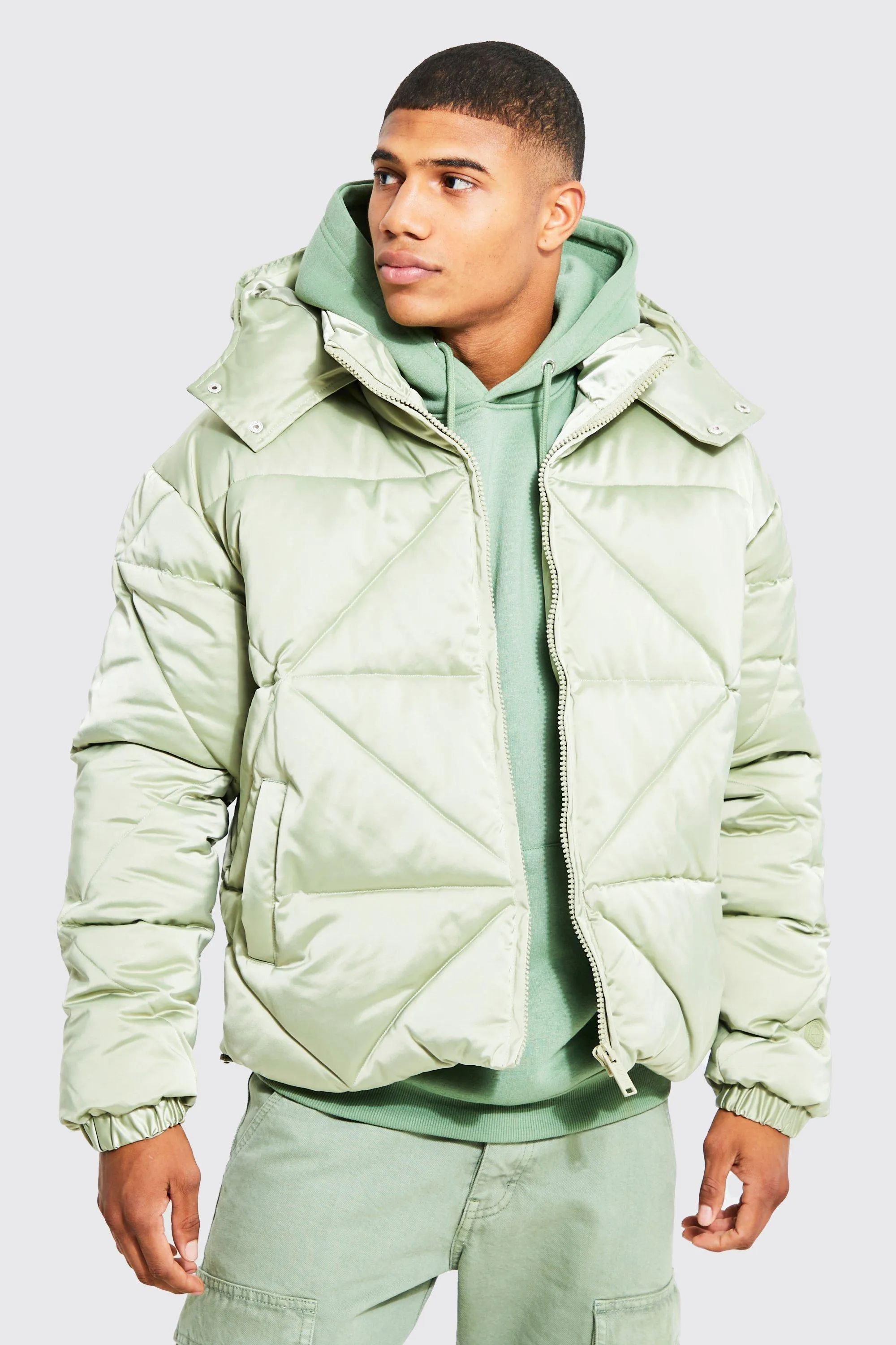 Boxy Satin Panel Puffer