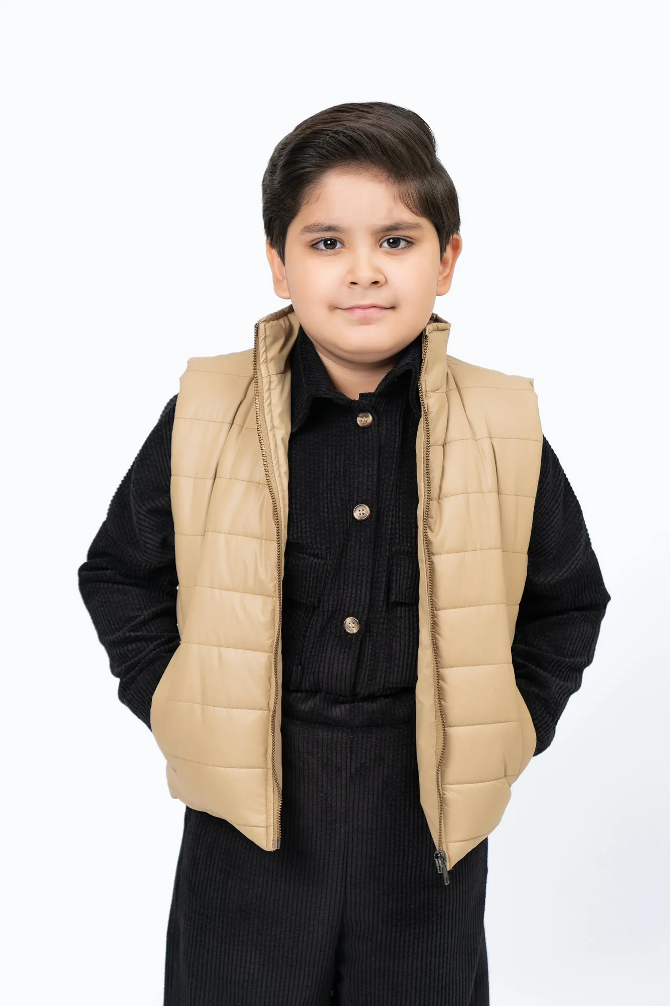 Boys Puffer Vest - Light Brown