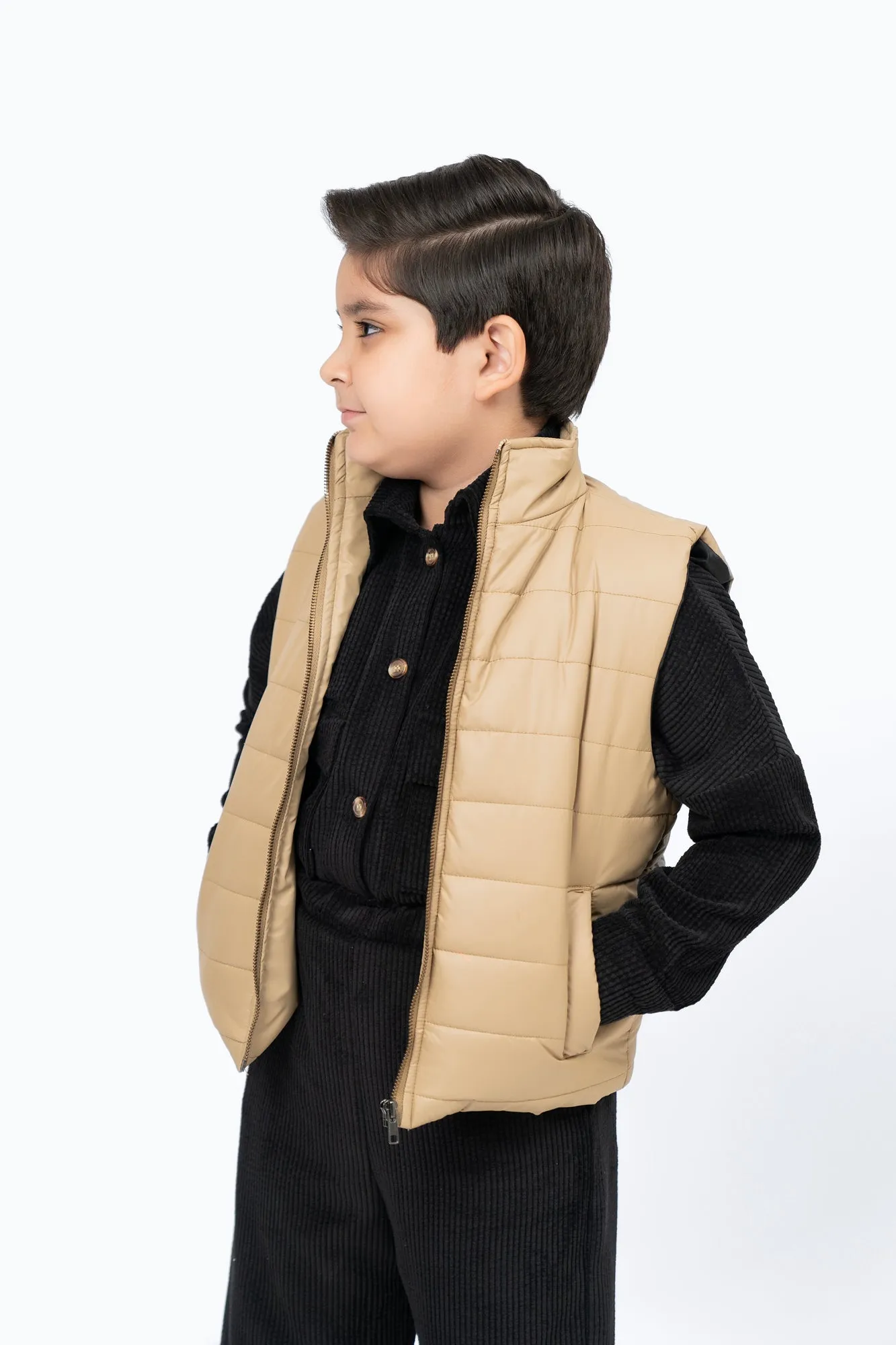 Boys Puffer Vest - Light Brown