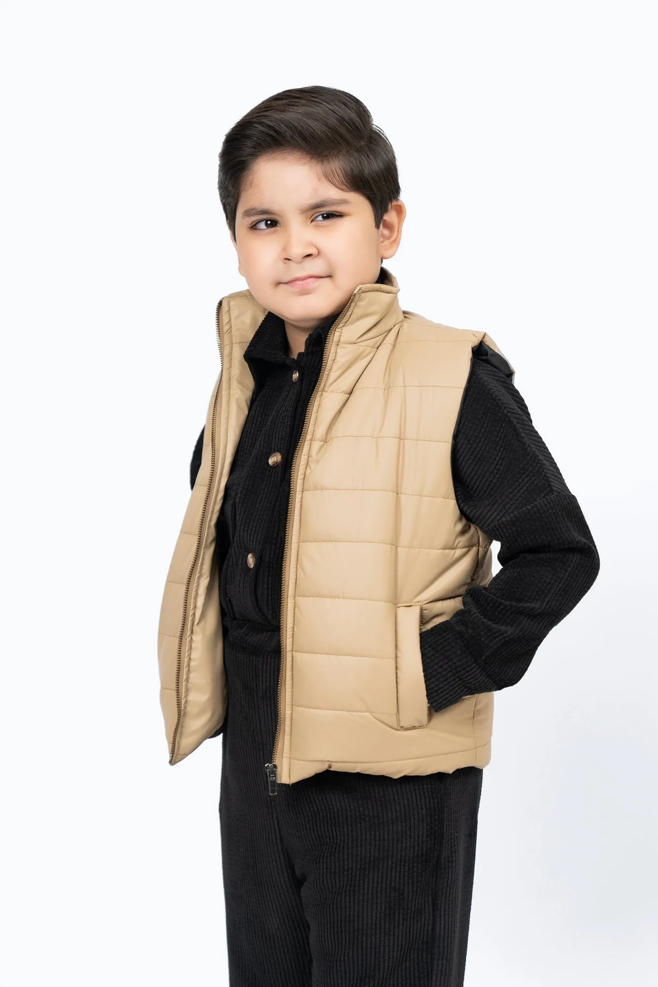 Boys Puffer Vest - Light Brown