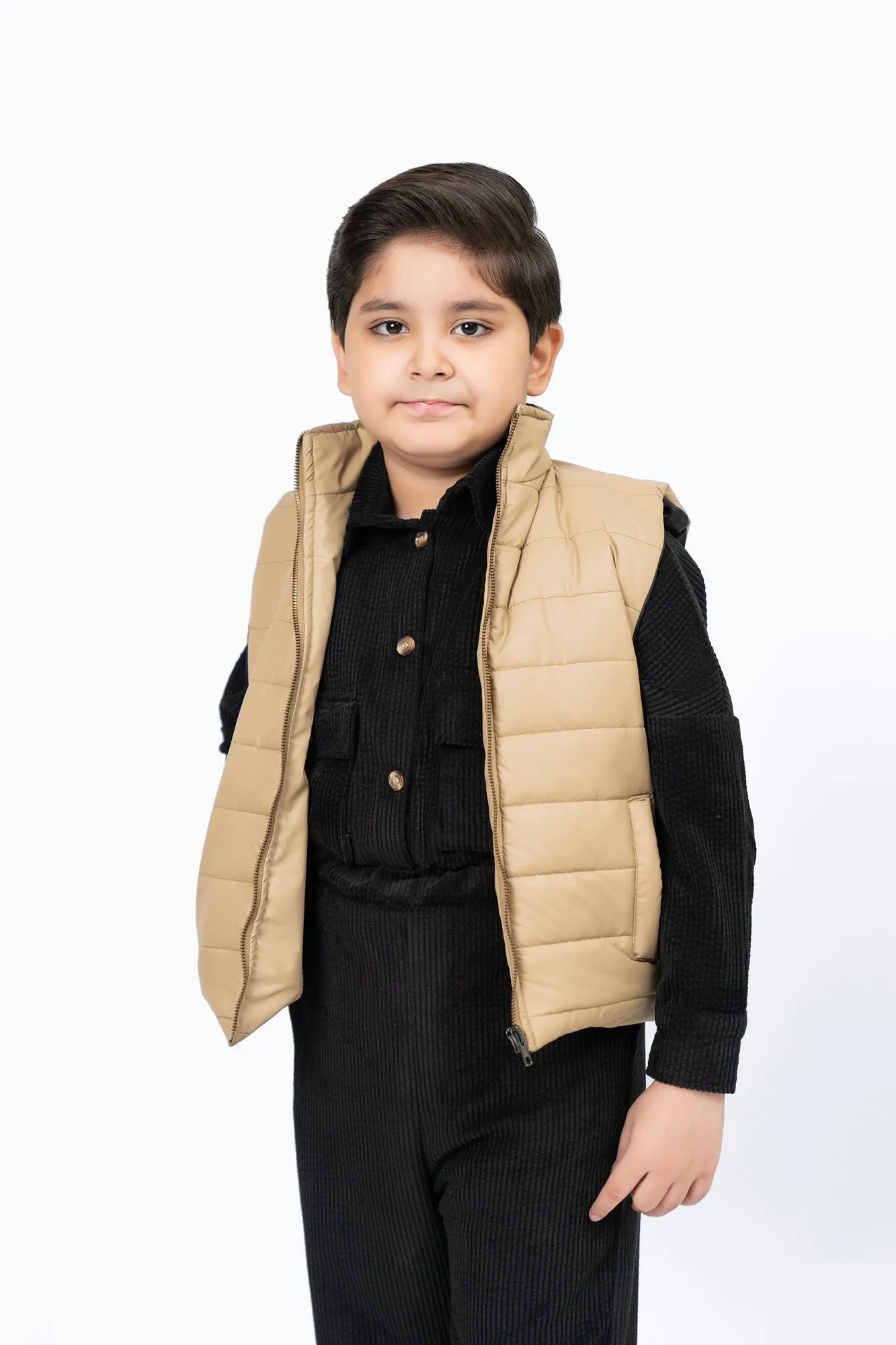 Boys Puffer Vest - Light Brown