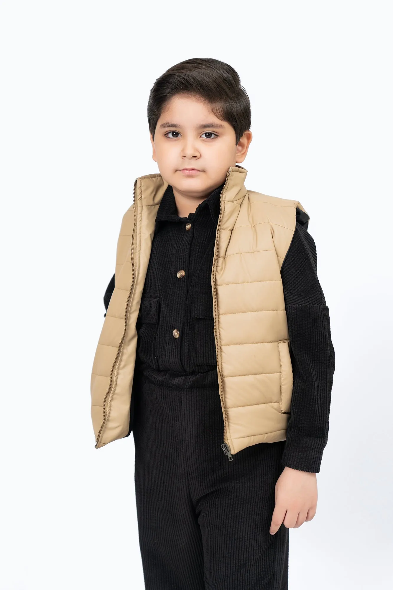 Boys Puffer Vest - Light Brown