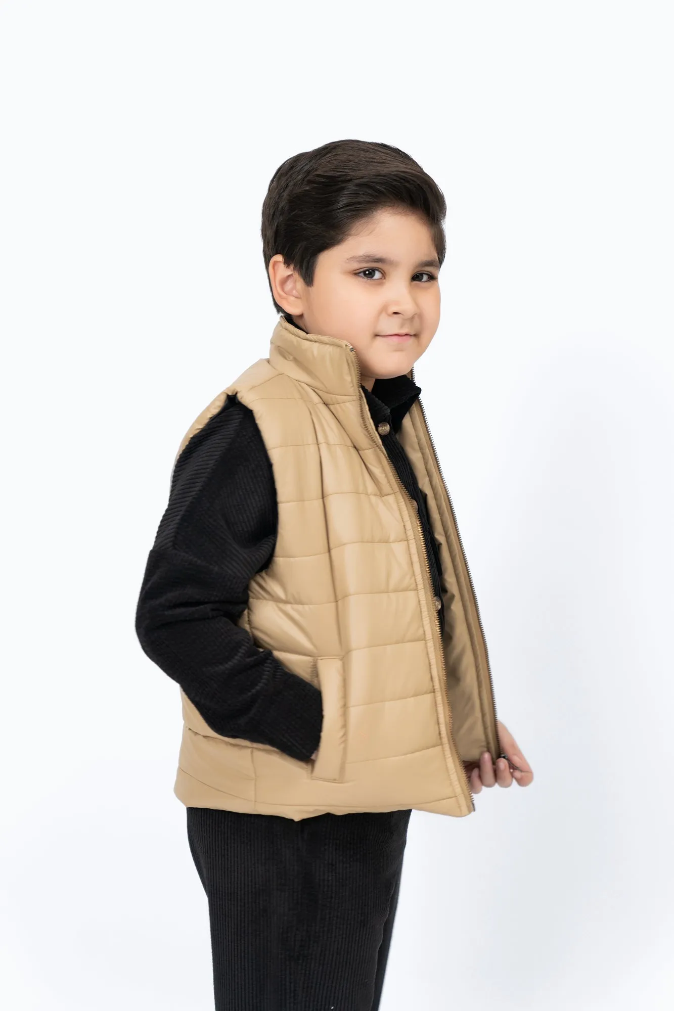 Boys Puffer Vest - Light Brown