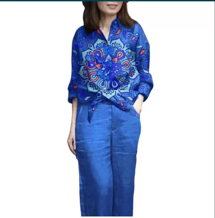 Casual Tracksuit women Summer Outfits Printing Regular Sleeve Top Wide Leg Pant Sets Female Clothes 4XL B-56112