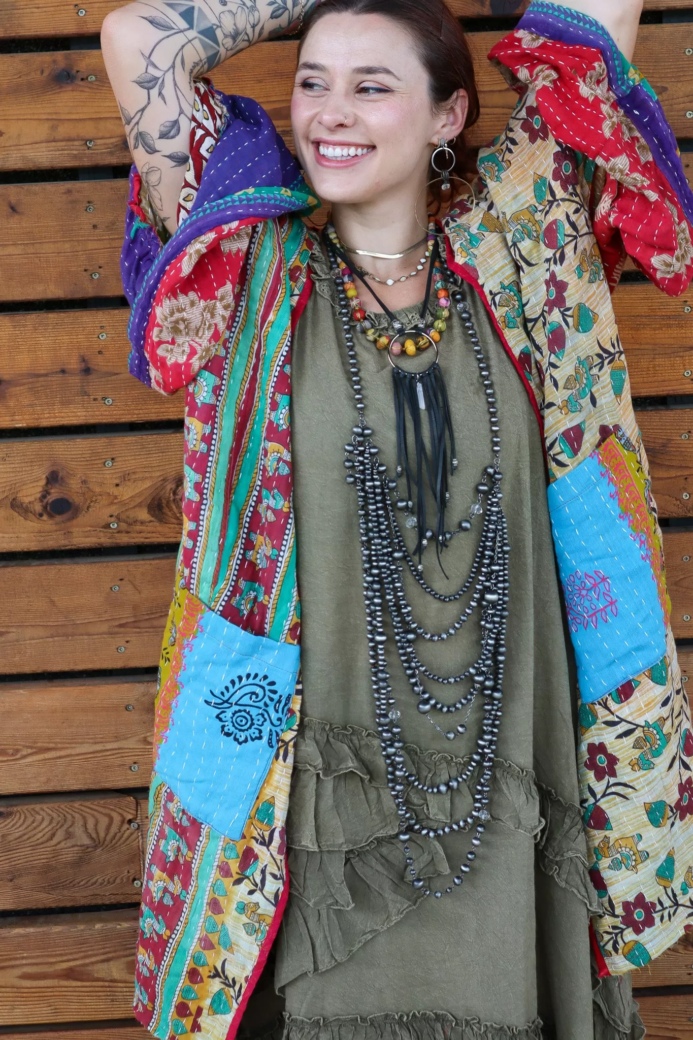 Combo 1- Reversible Ever After Dreams Kantha Cropped Boho Kimono