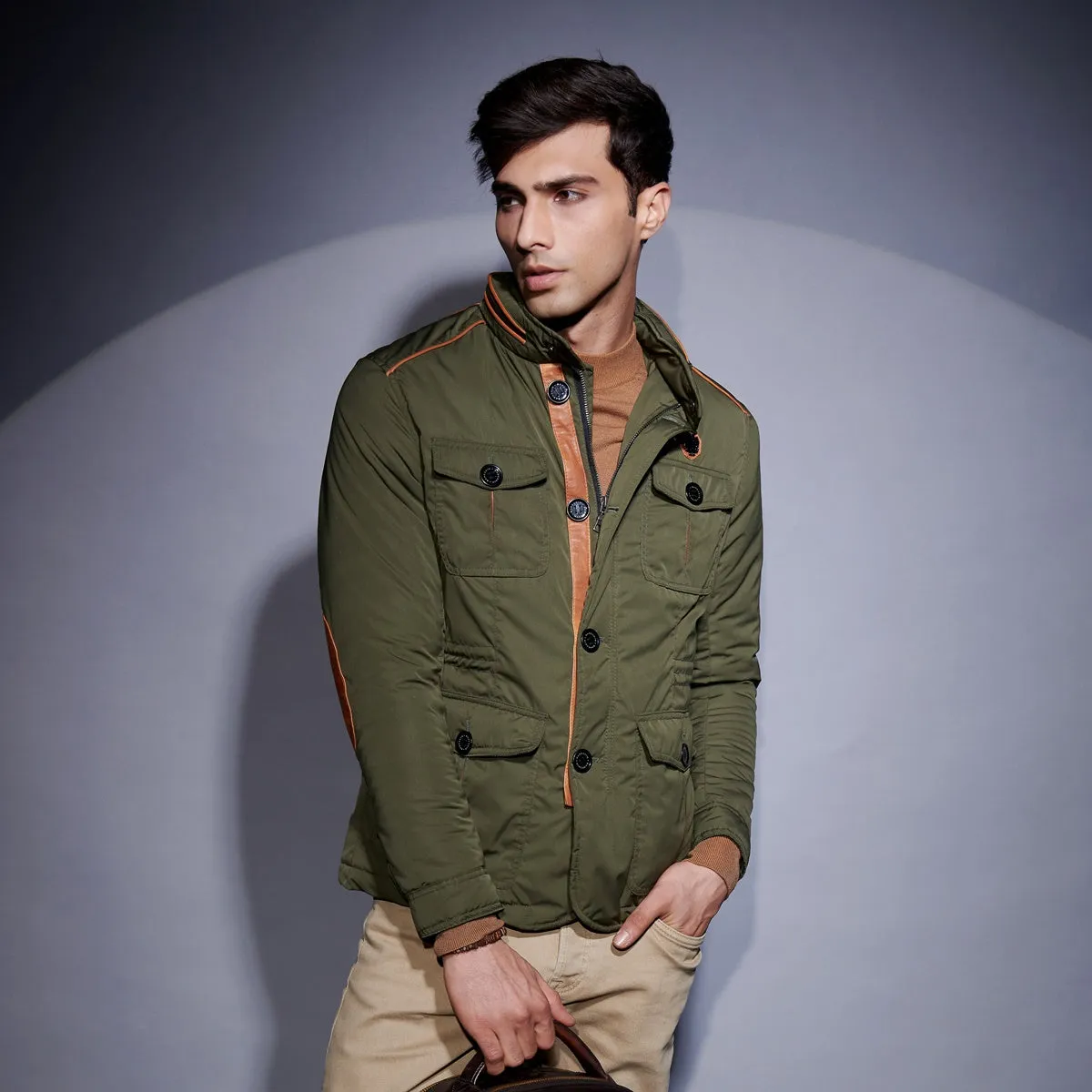 Concealed Zipper Hood Green Puffer Jacket by Brune & Bareskin