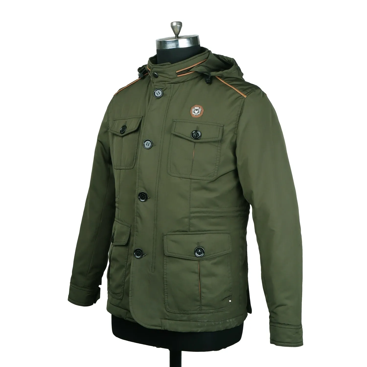 Concealed Zipper Hood Green Puffer Jacket by Brune & Bareskin