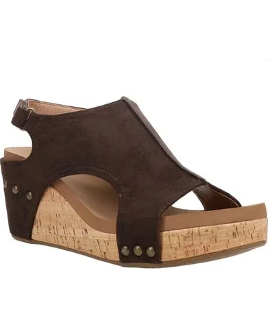 Corkys Footwear Women's Faux Suede Carley Wedge In Chocolate Brown