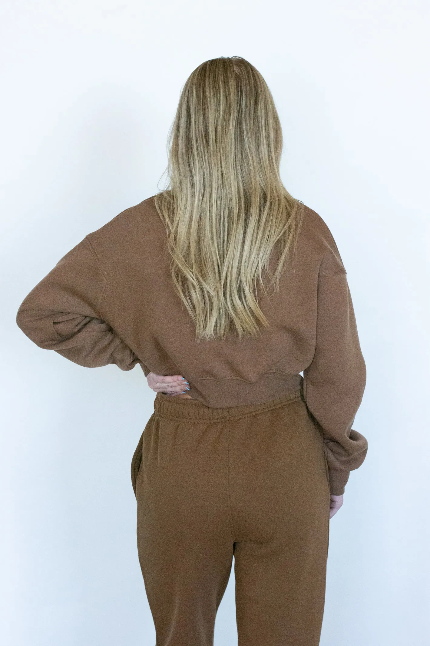 Cozy Plans Brown Cropped Fleece Sweatshirt