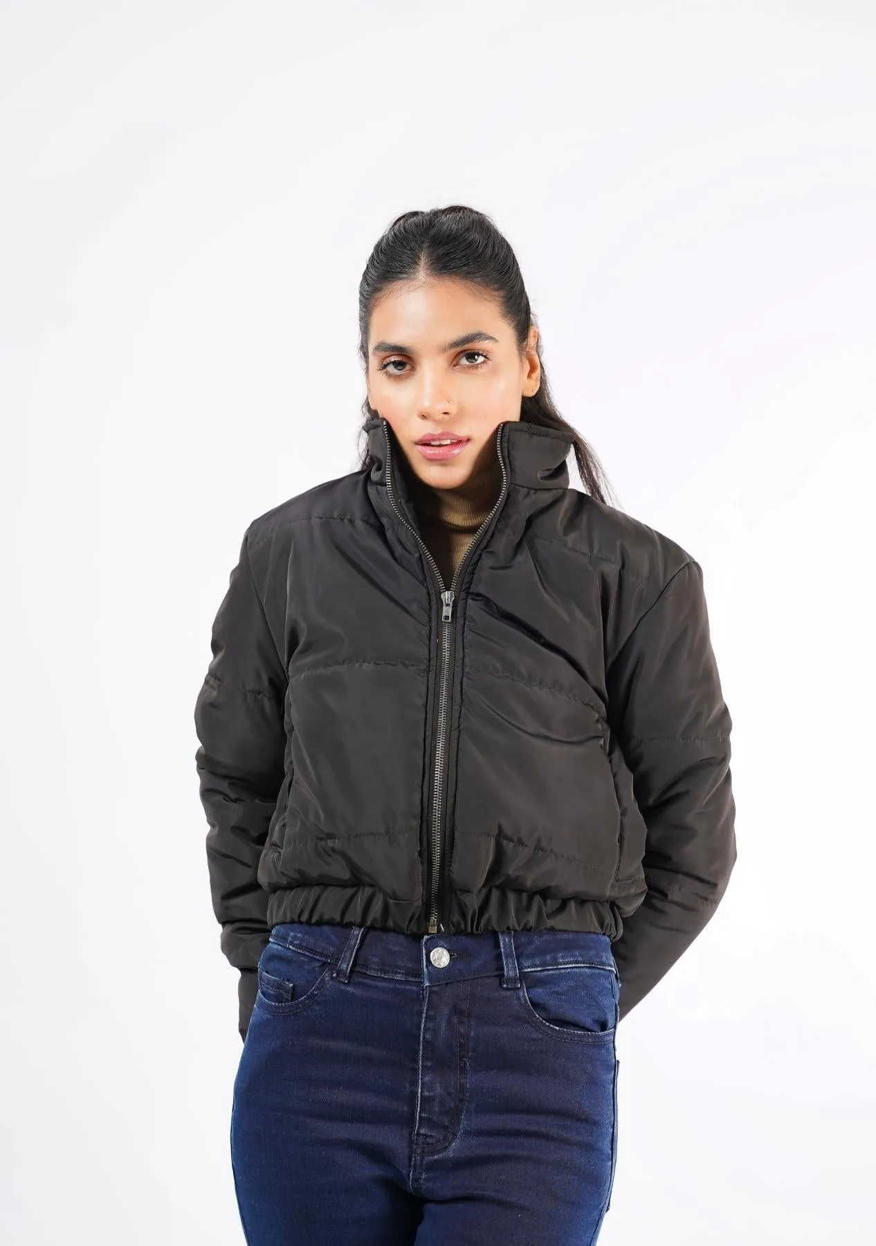 Cropped Puffer Jacket - black