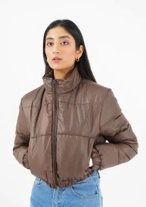 Cropped Puffer Jacket - chocolate brown