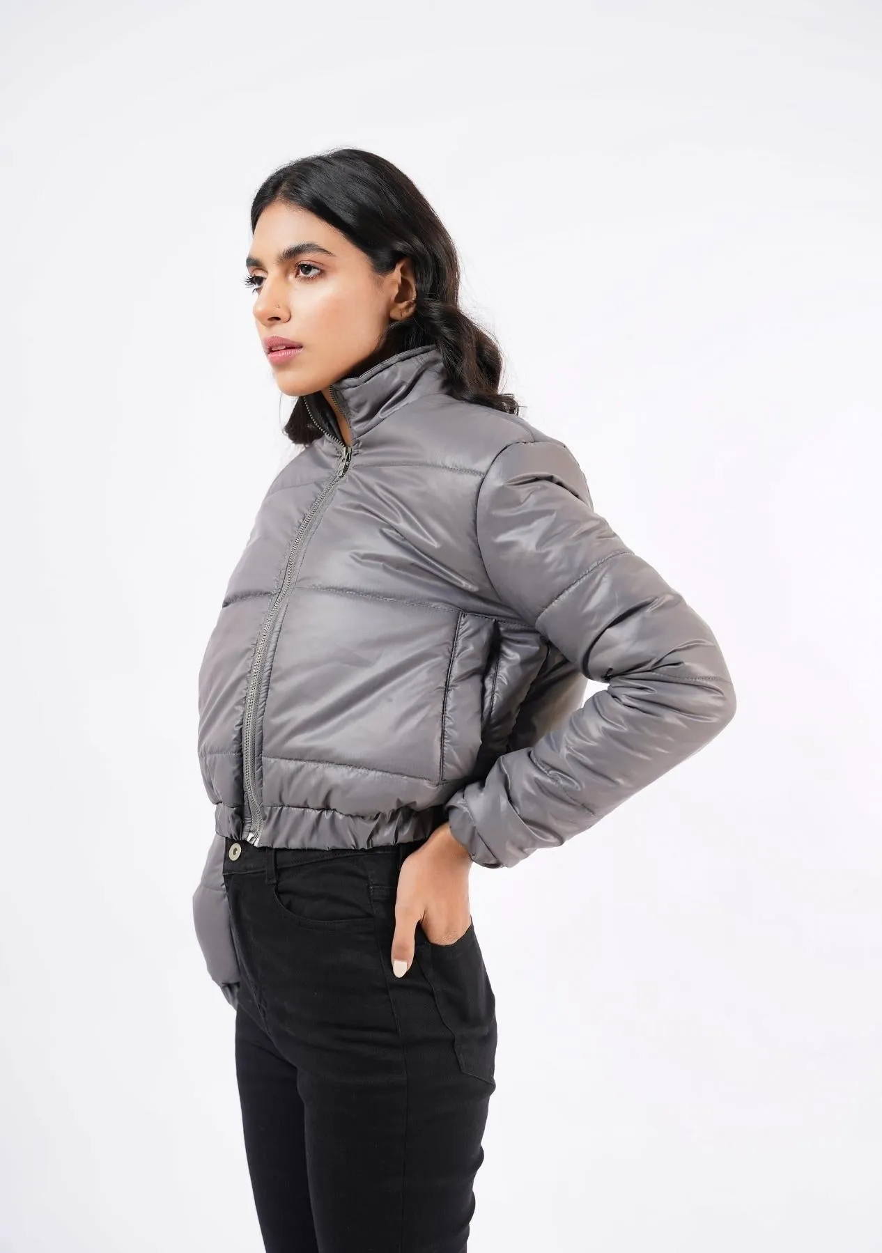 Cropped Puffer Jacket - grey