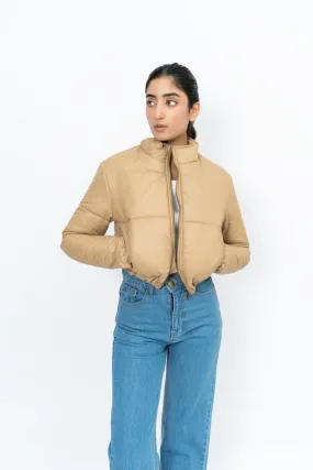 Cropped Puffer Jacket - Light Brown