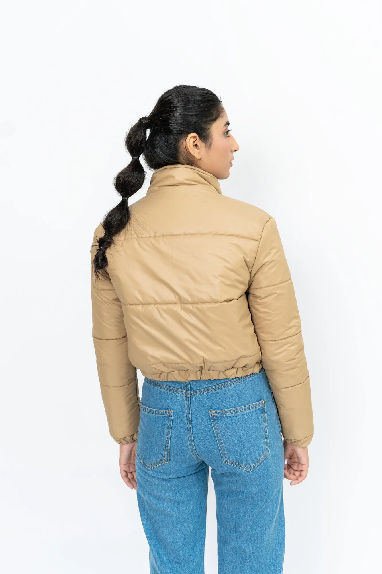 Cropped Puffer Jacket - Light Brown