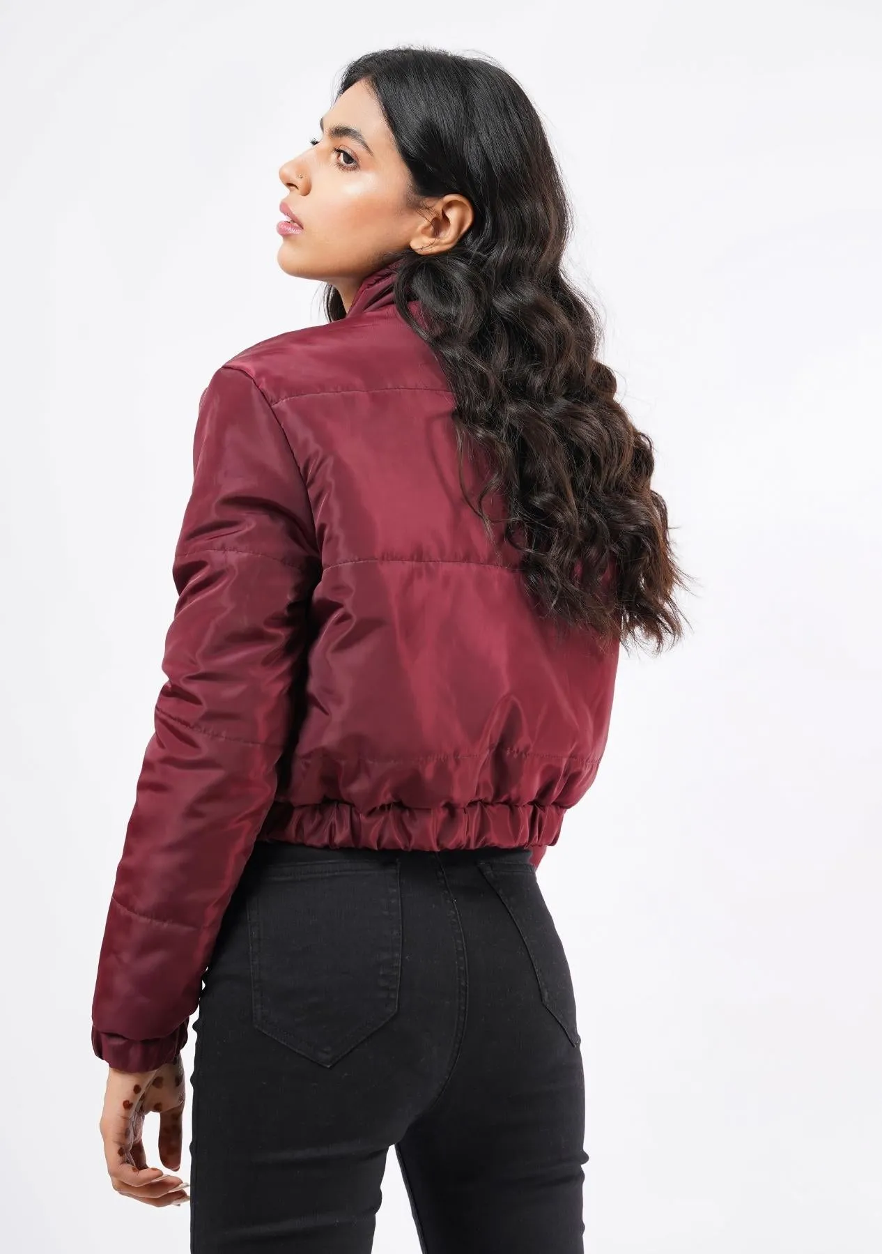 Cropped Puffer Jacket - maroon