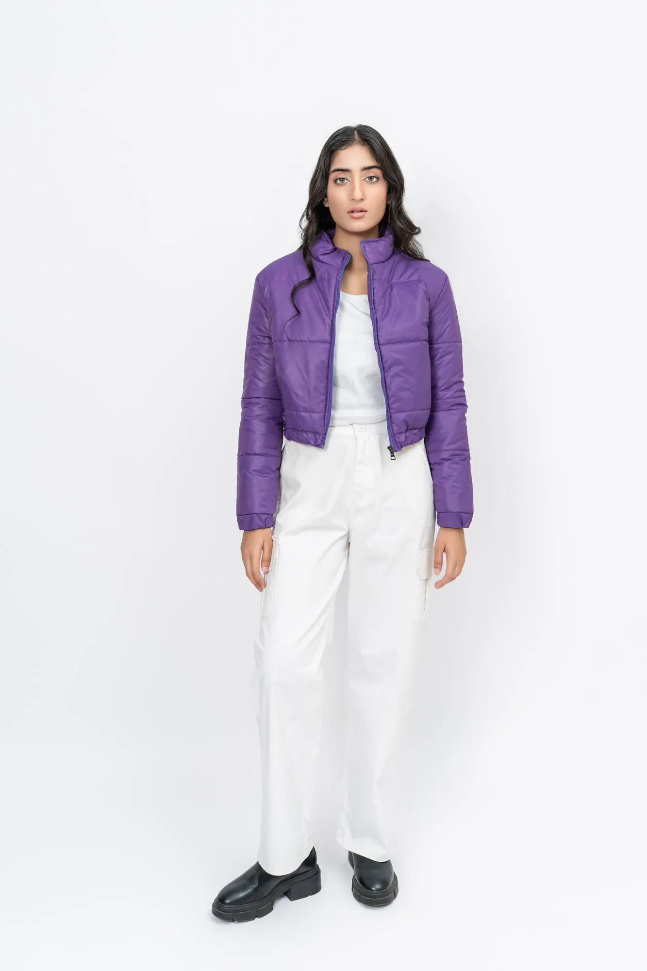 Cropped Puffer Jacket - Purple