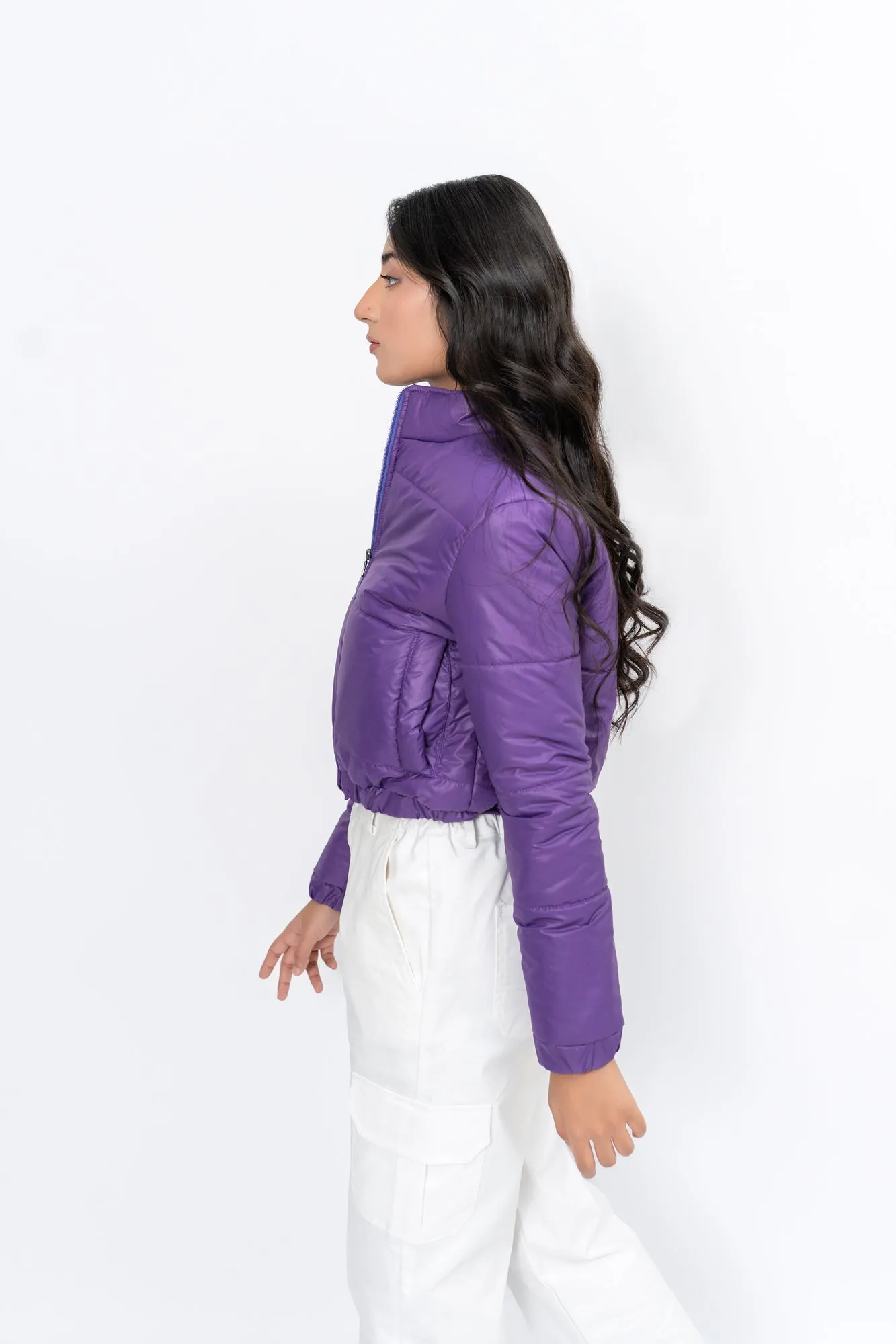 Cropped Puffer Jacket - Purple