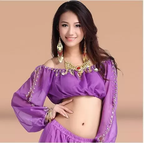 crystal cotton and mesh belly dance top