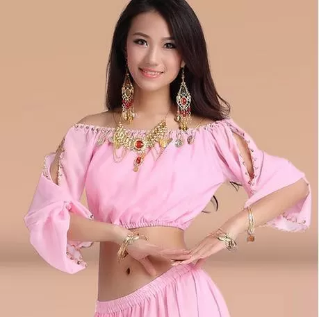 crystal cotton and mesh belly dance top