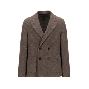 Double Breasted Peak Label Moleskin Overcoat - Brown Tweed