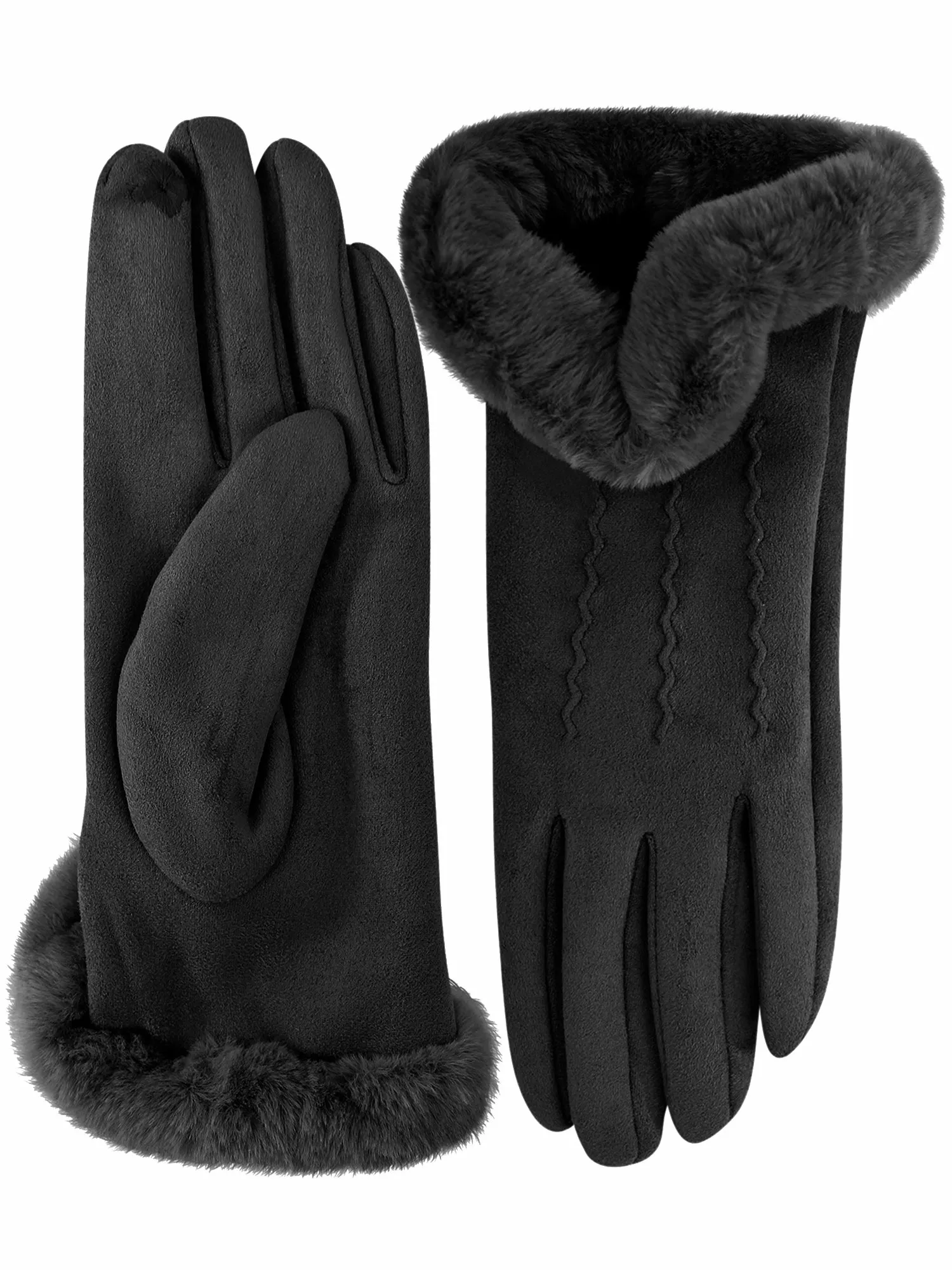 Faux Fur Trim Solid Shearling Plush Texting Gloves