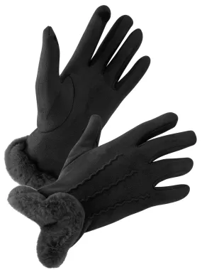 Faux Fur Trim Solid Shearling Plush Texting Gloves