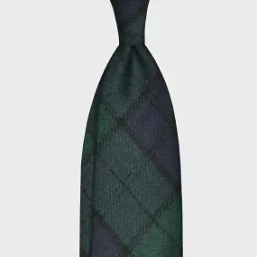 F.Marino Tweed Tie 3 Folds Black Watch Tartan Green