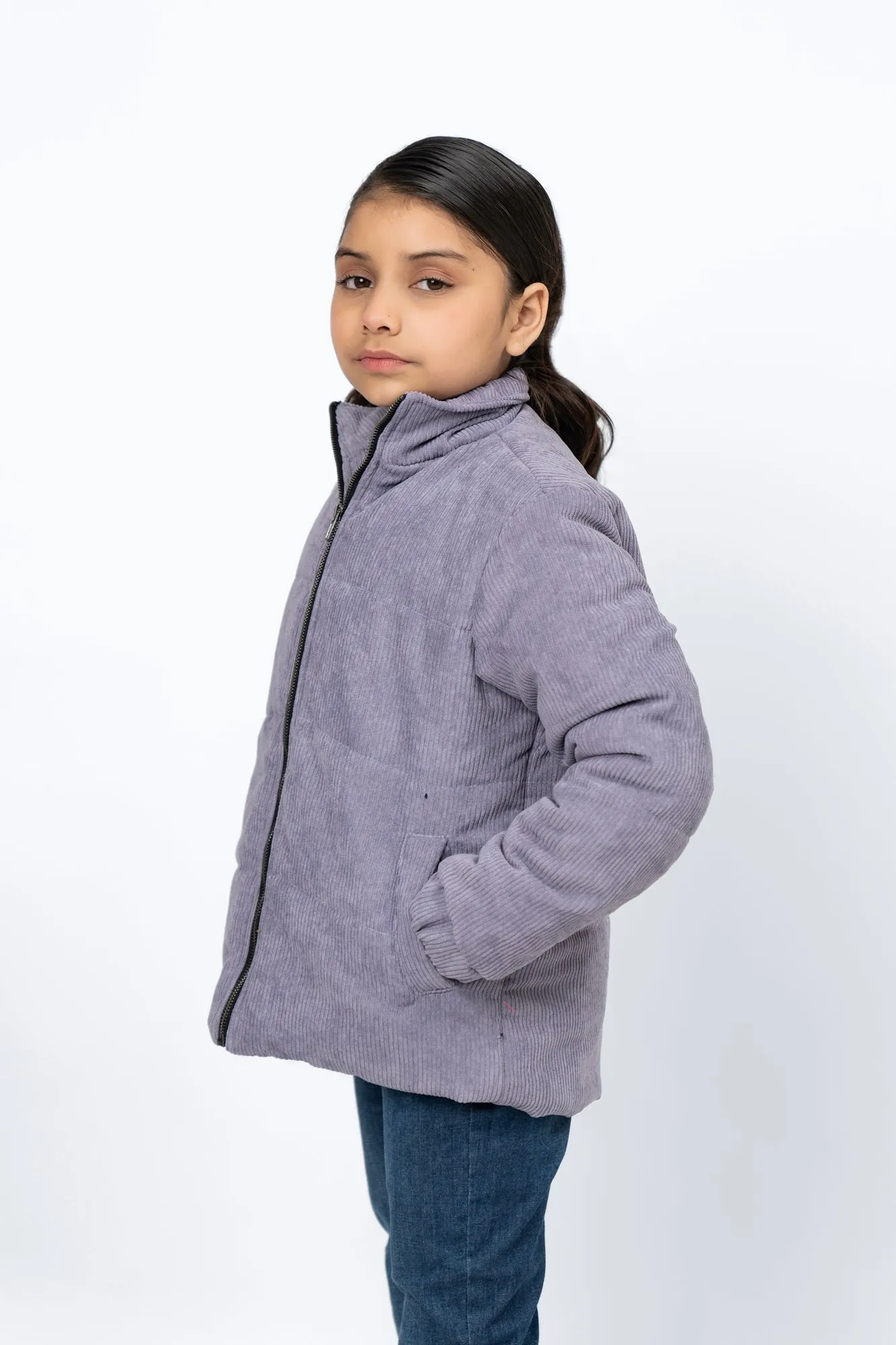 Girls Corduroy Puffer Jacket - Light Purple