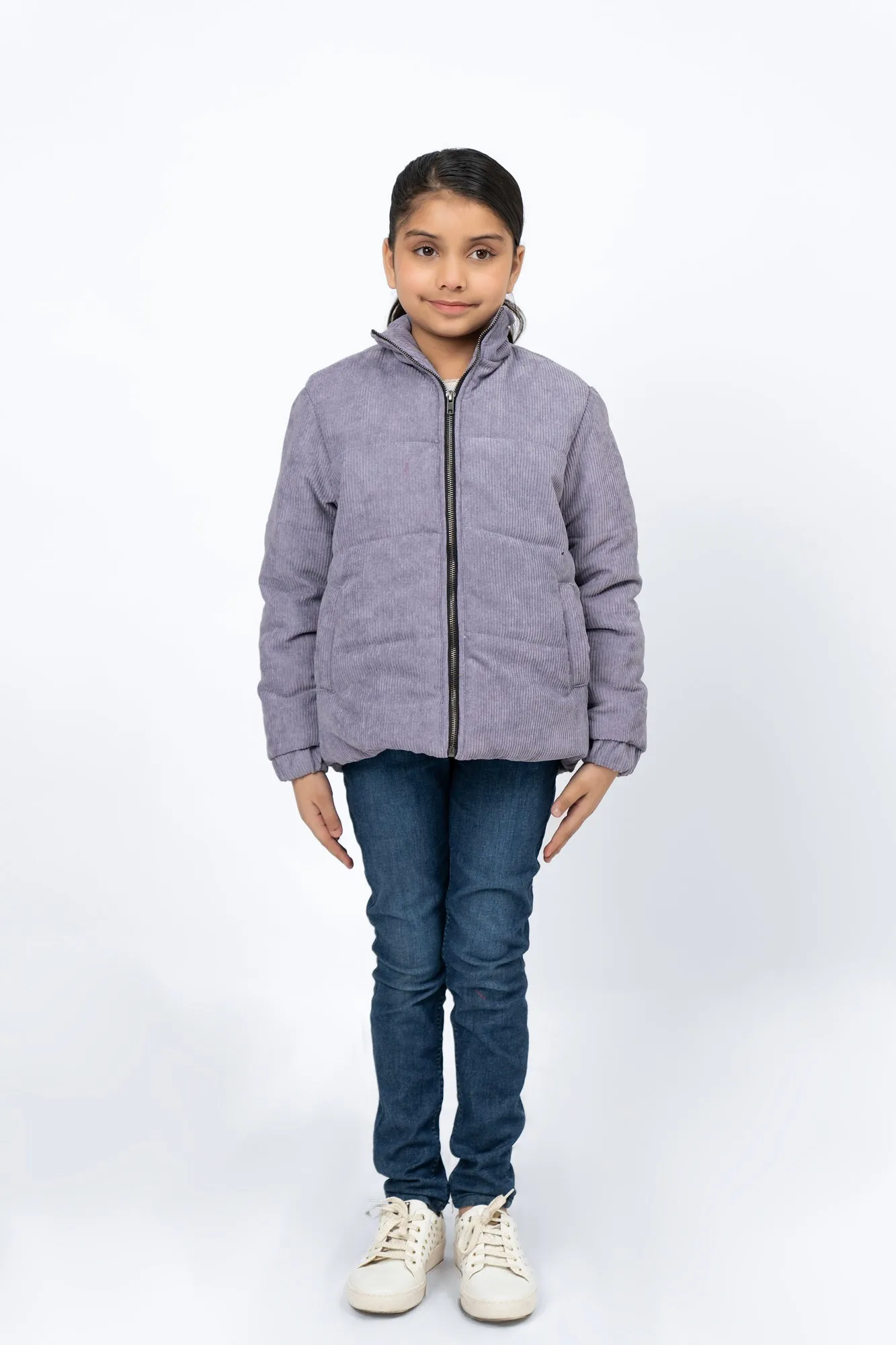 Girls Corduroy Puffer Jacket - Light Purple