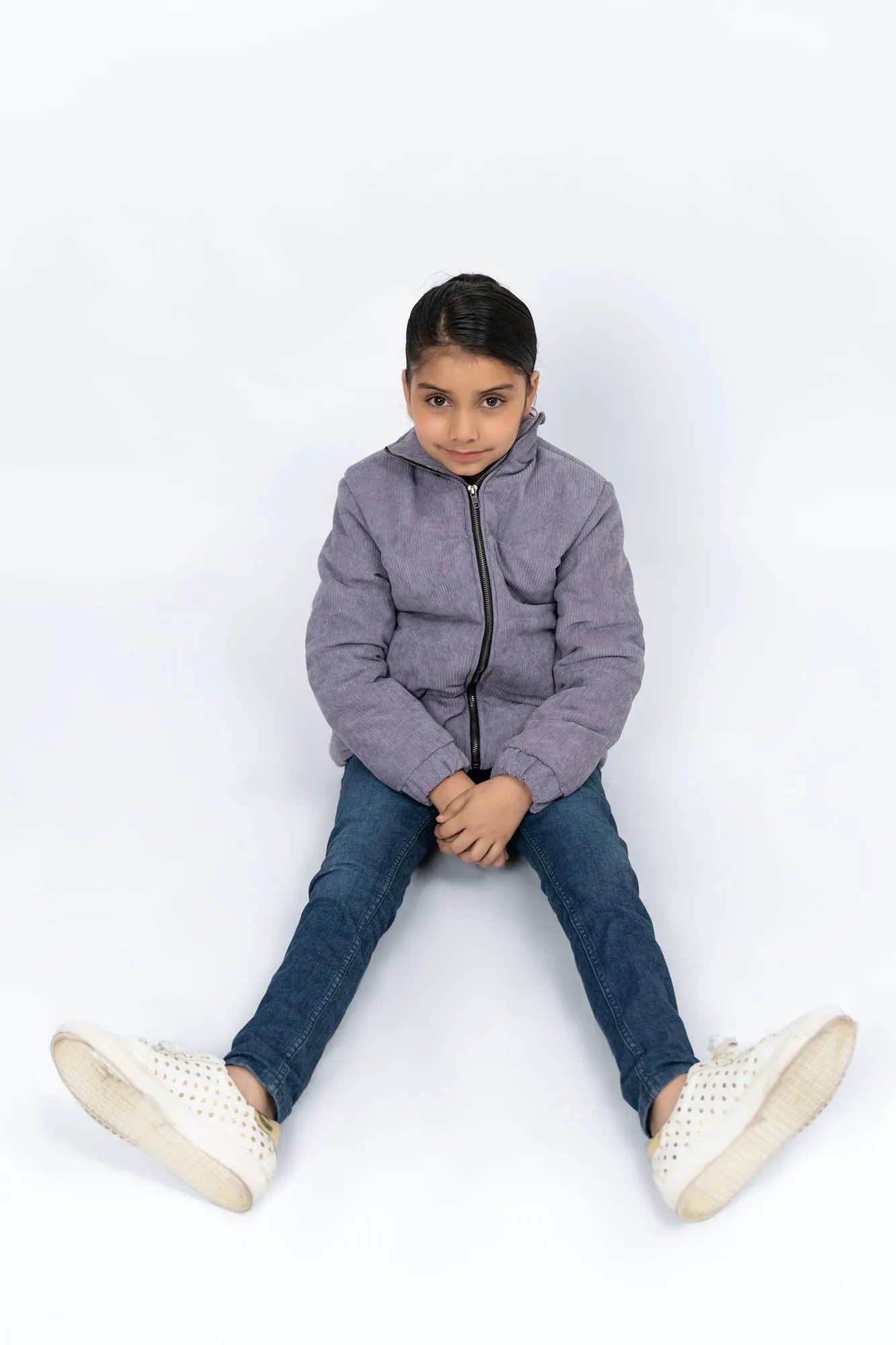 Girls Corduroy Puffer Jacket - Light Purple