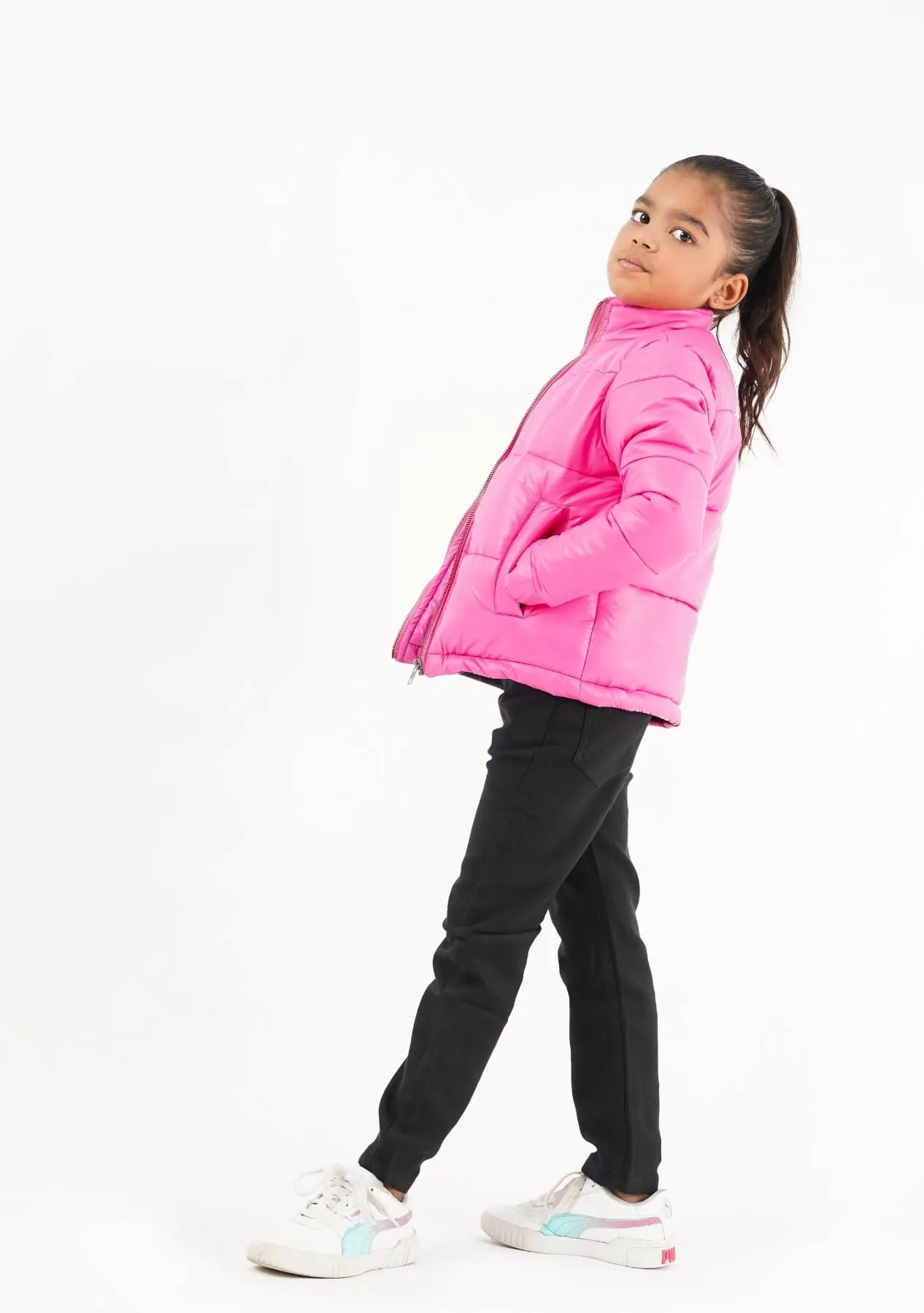 Girls Puffer Jacket - Fuchsia Pink