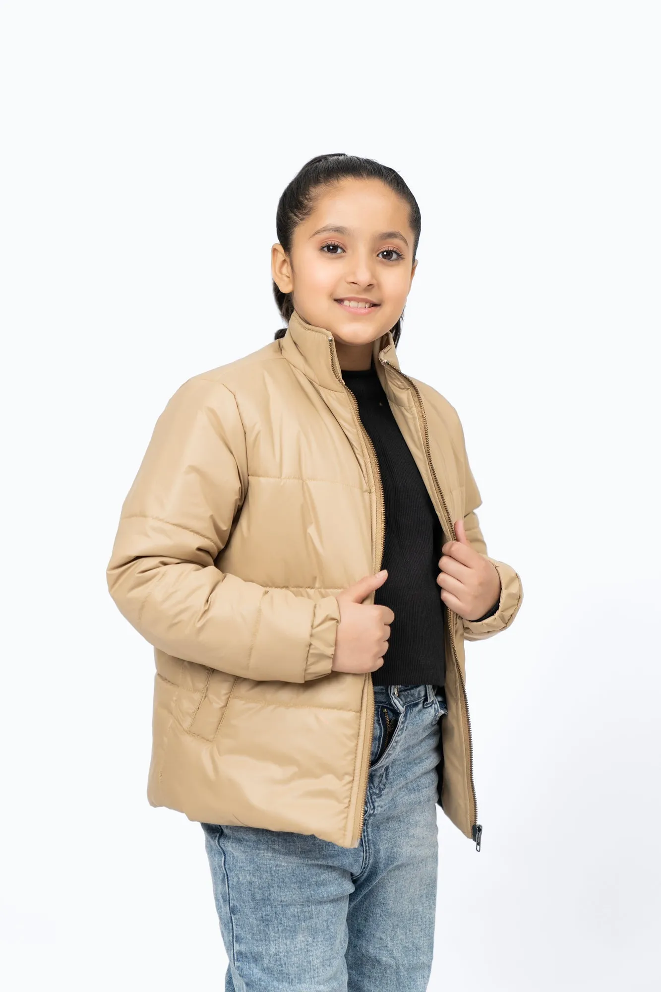 Girls Puffer Jacket - Light Brown