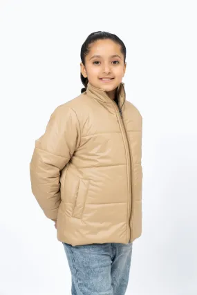 Girls Puffer Jacket - Light Brown