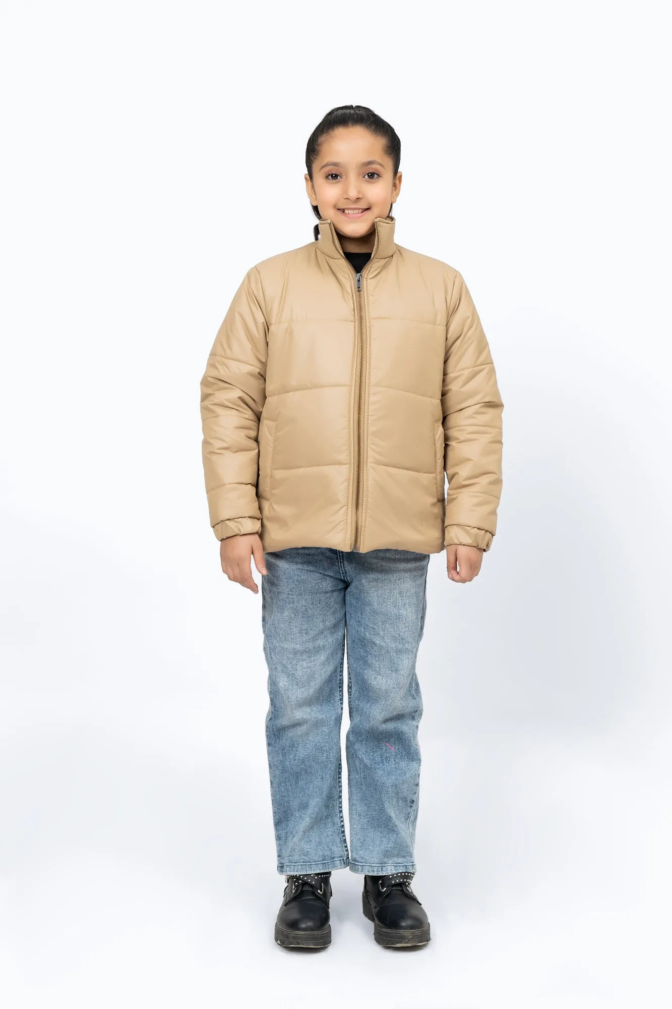 Girls Puffer Jacket - Light Brown