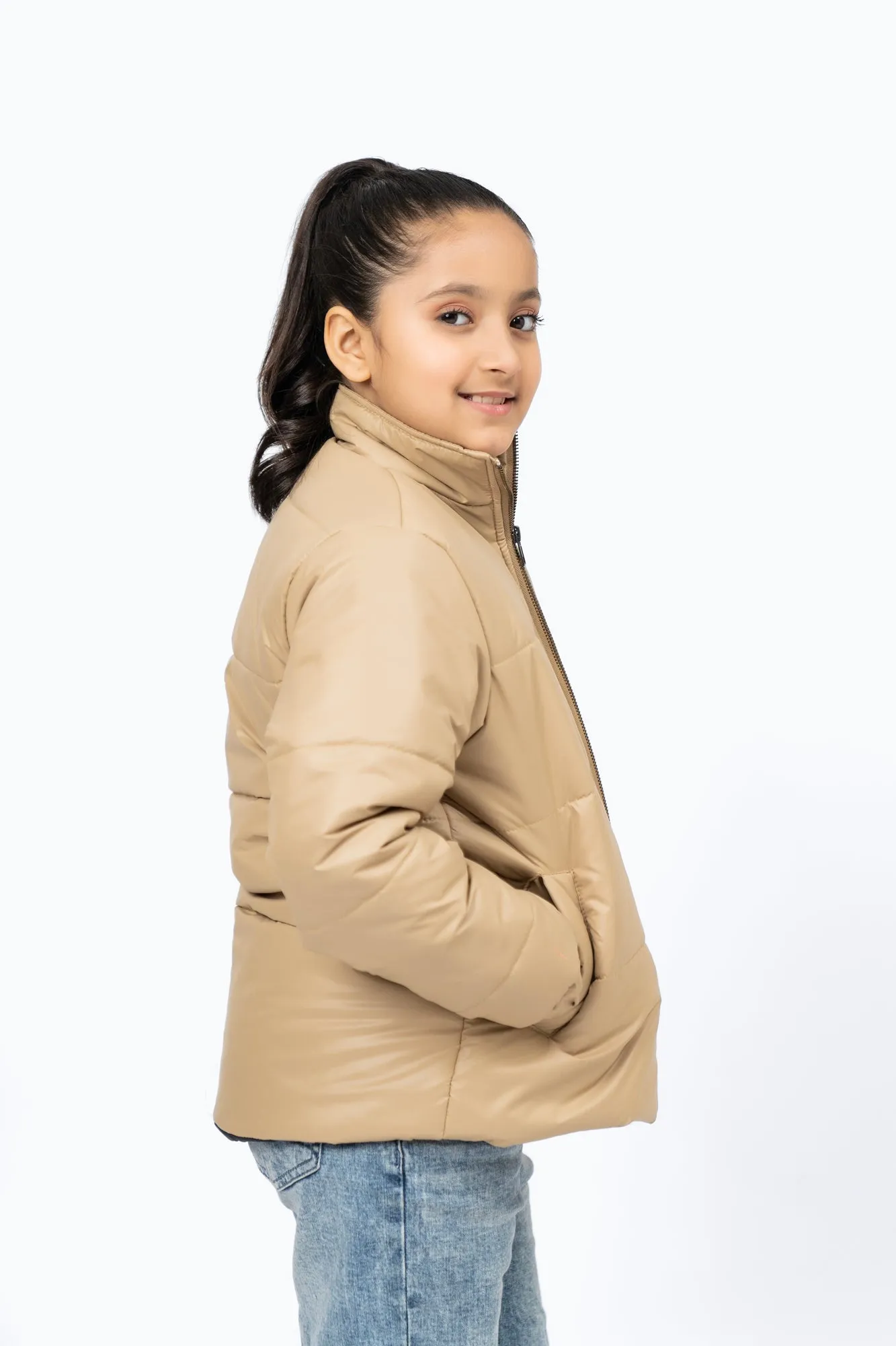 Girls Puffer Jacket - Light Brown