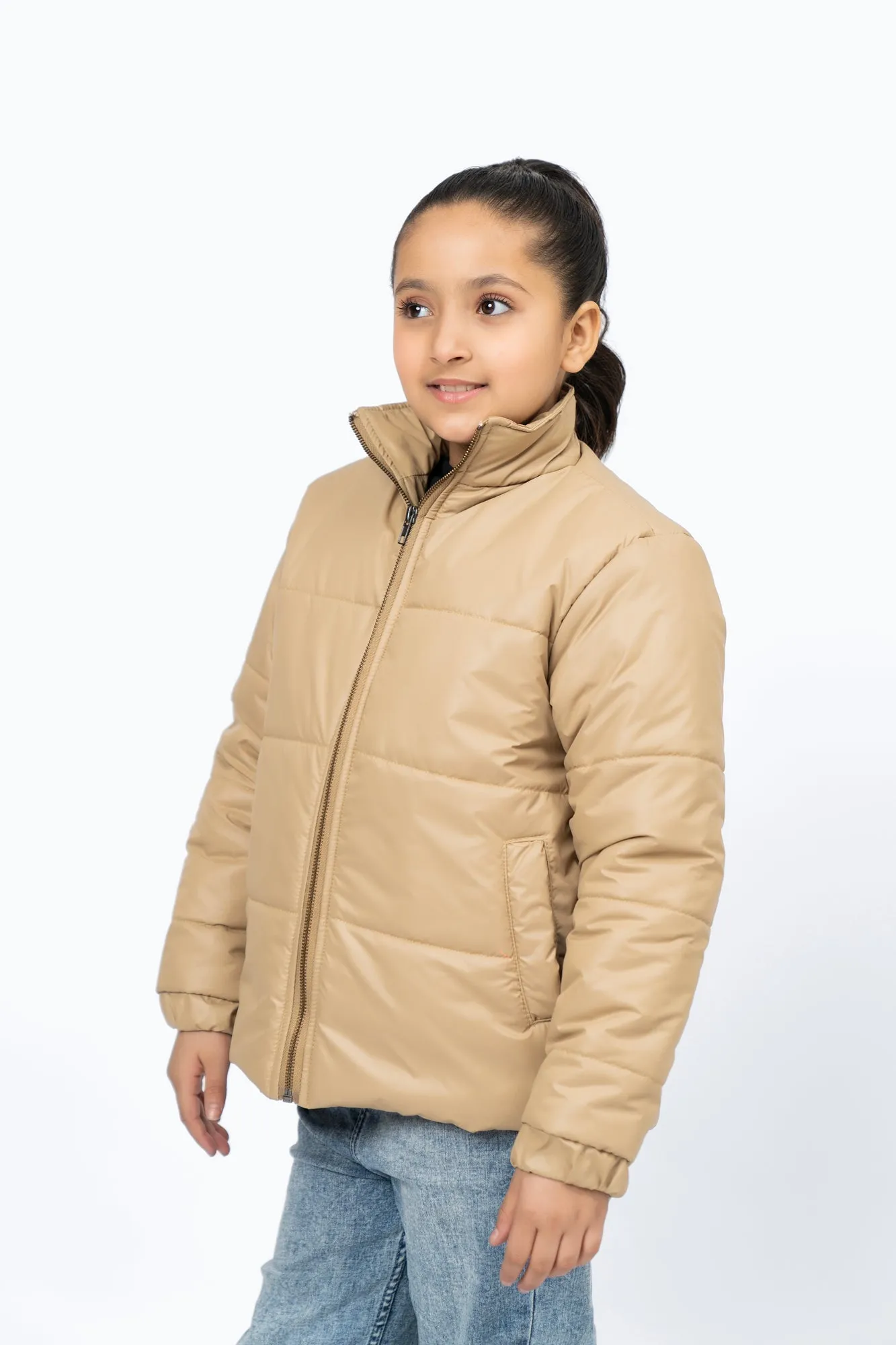 Girls Puffer Jacket - Light Brown