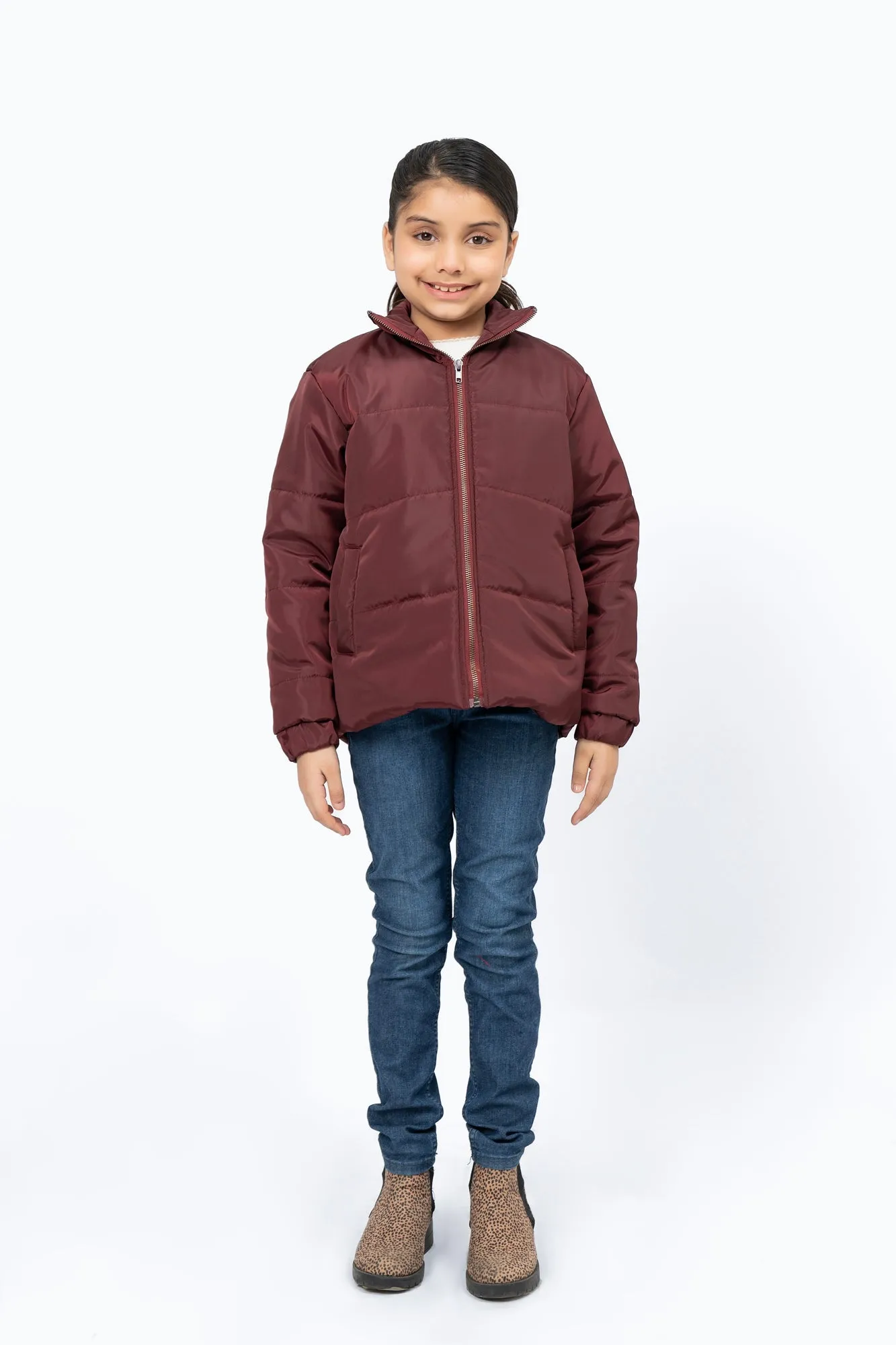 Girls Puffer Jacket - Maroon