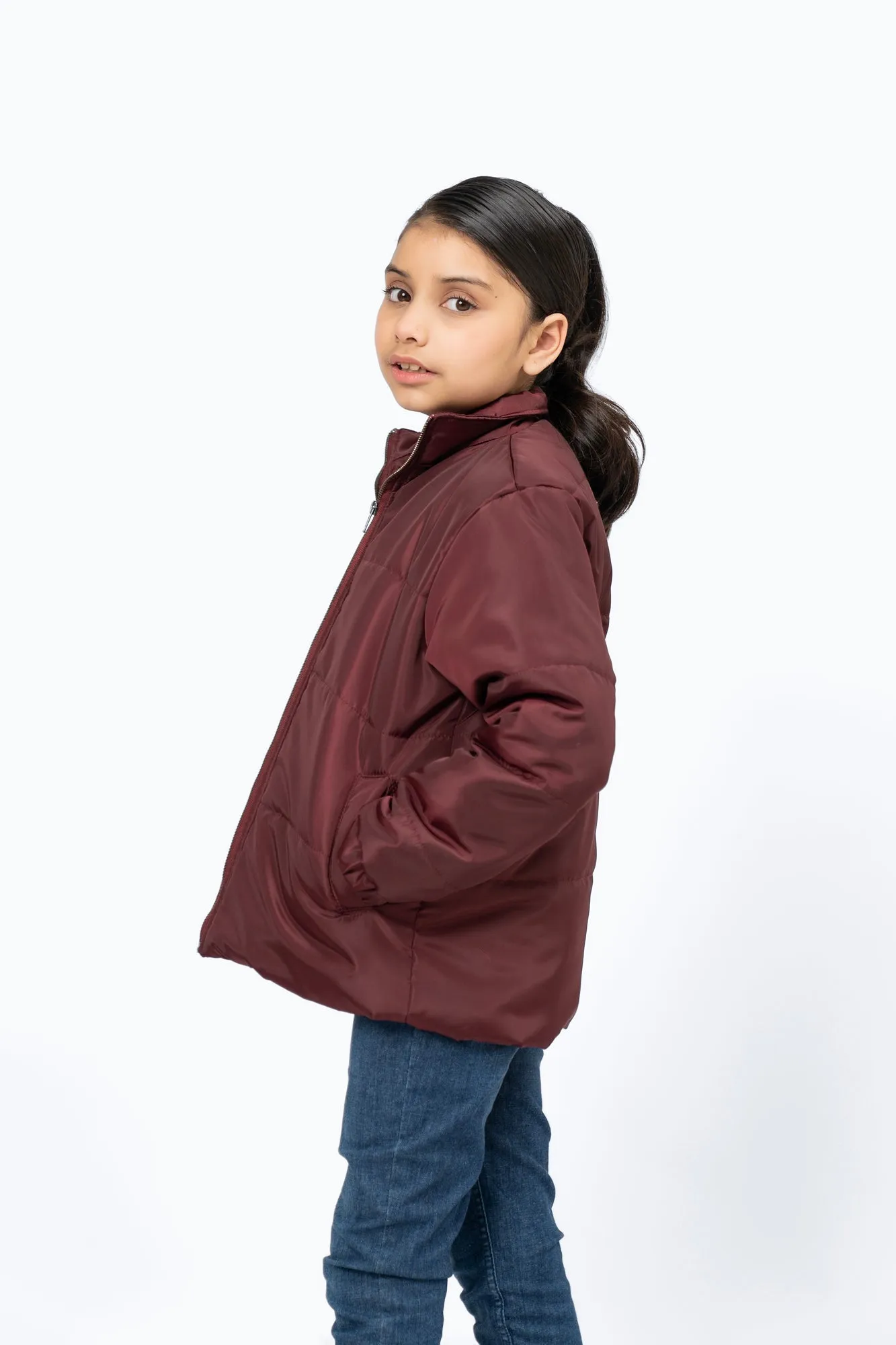 Girls Puffer Jacket - Maroon