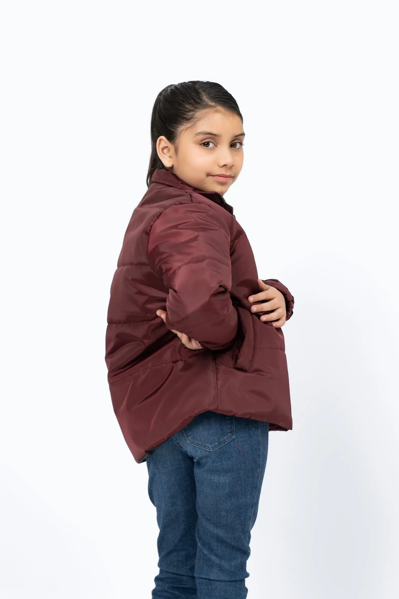 Girls Puffer Jacket - Maroon