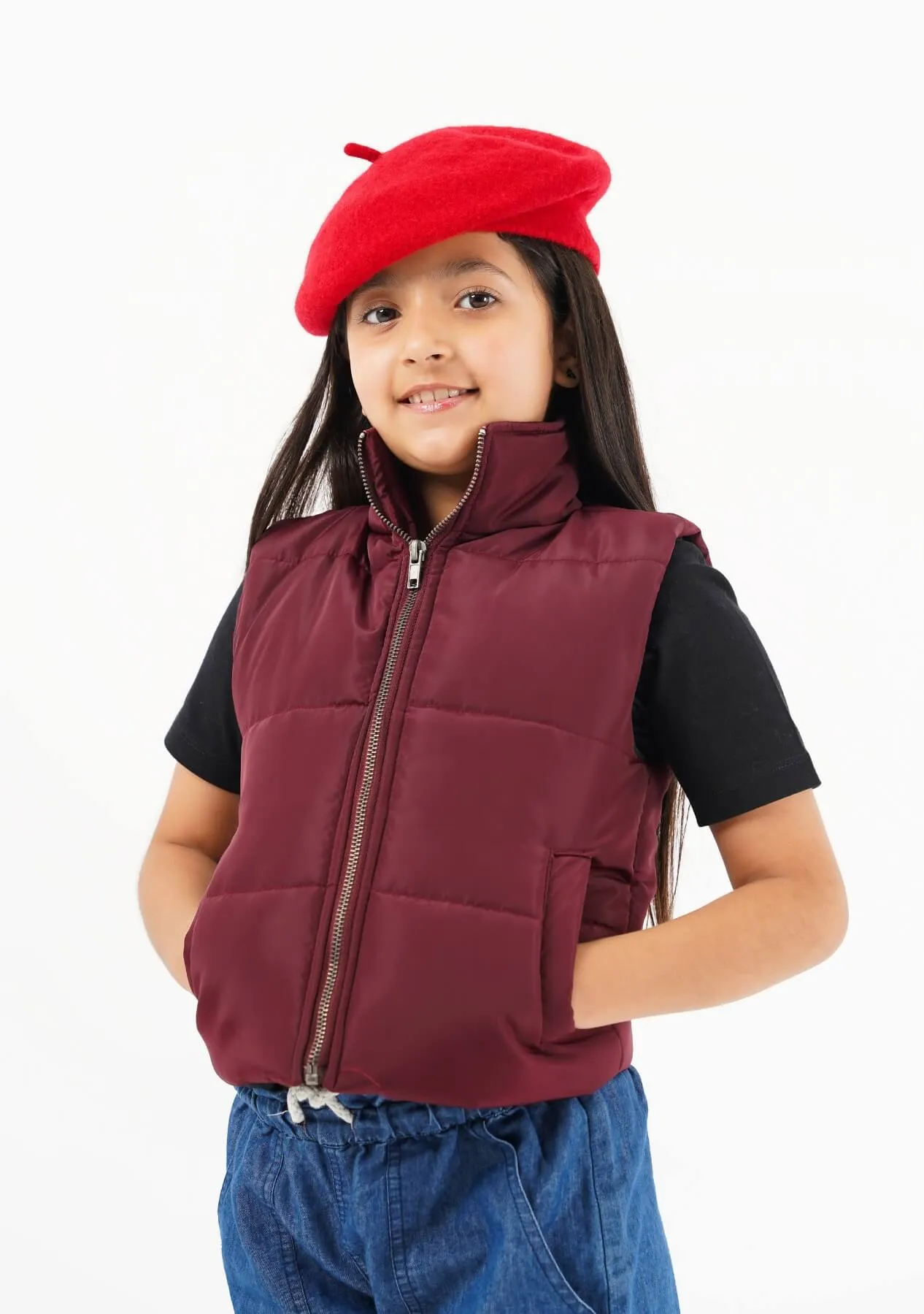 Girls Puffer Vest - Maroon