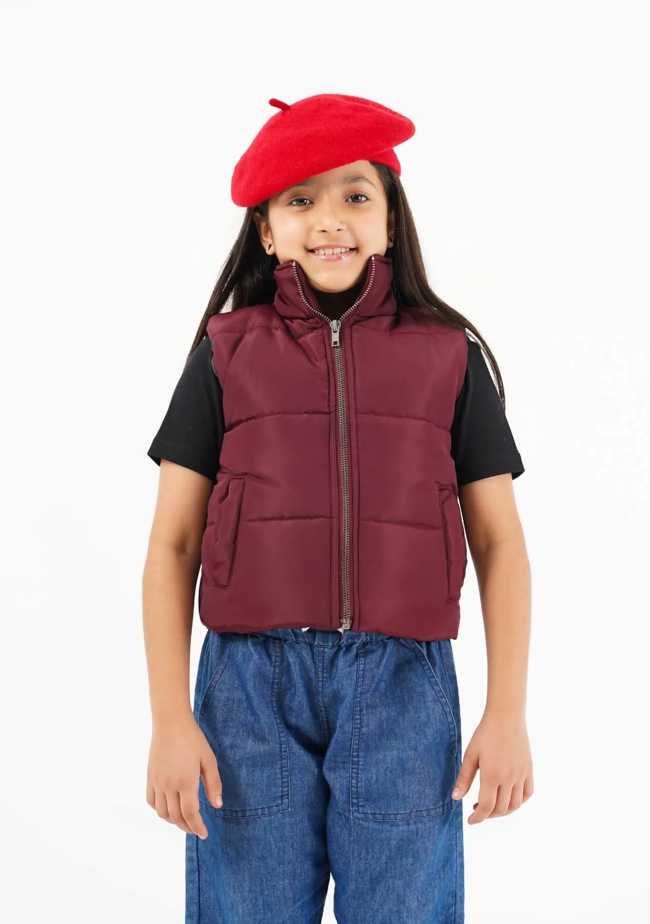 Girls Puffer Vest - Maroon