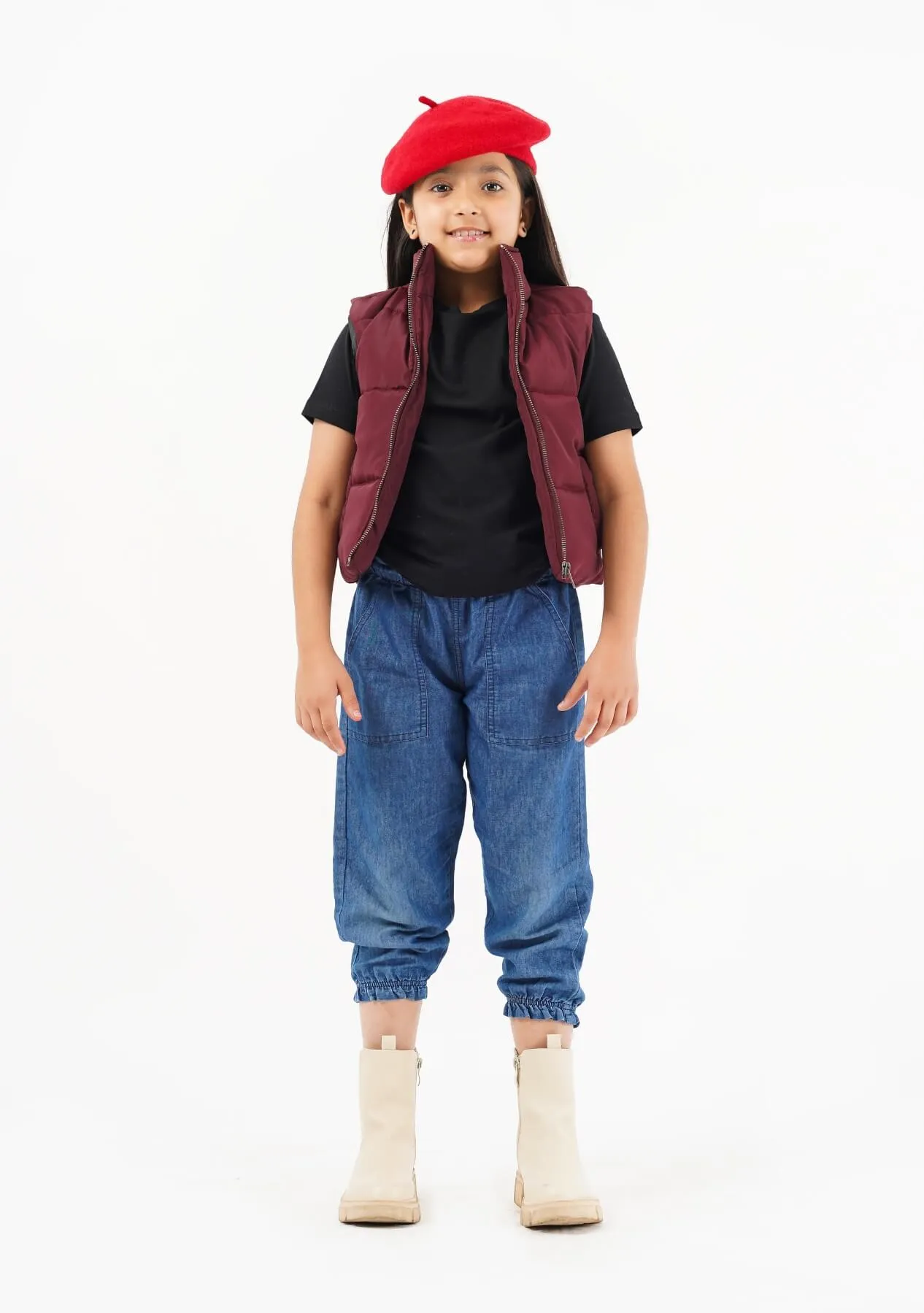 Girls Puffer Vest - Maroon