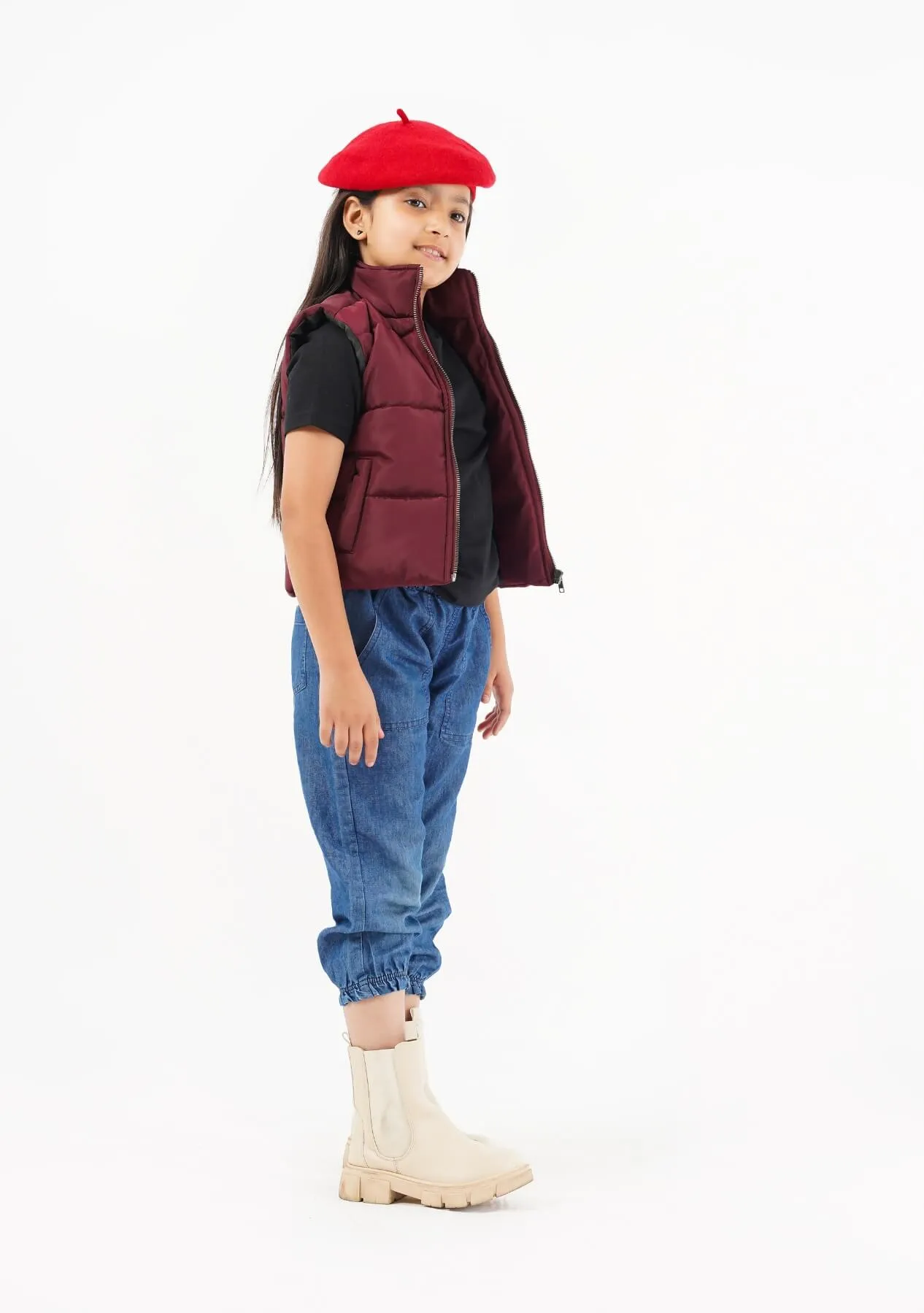 Girls Puffer Vest - Maroon